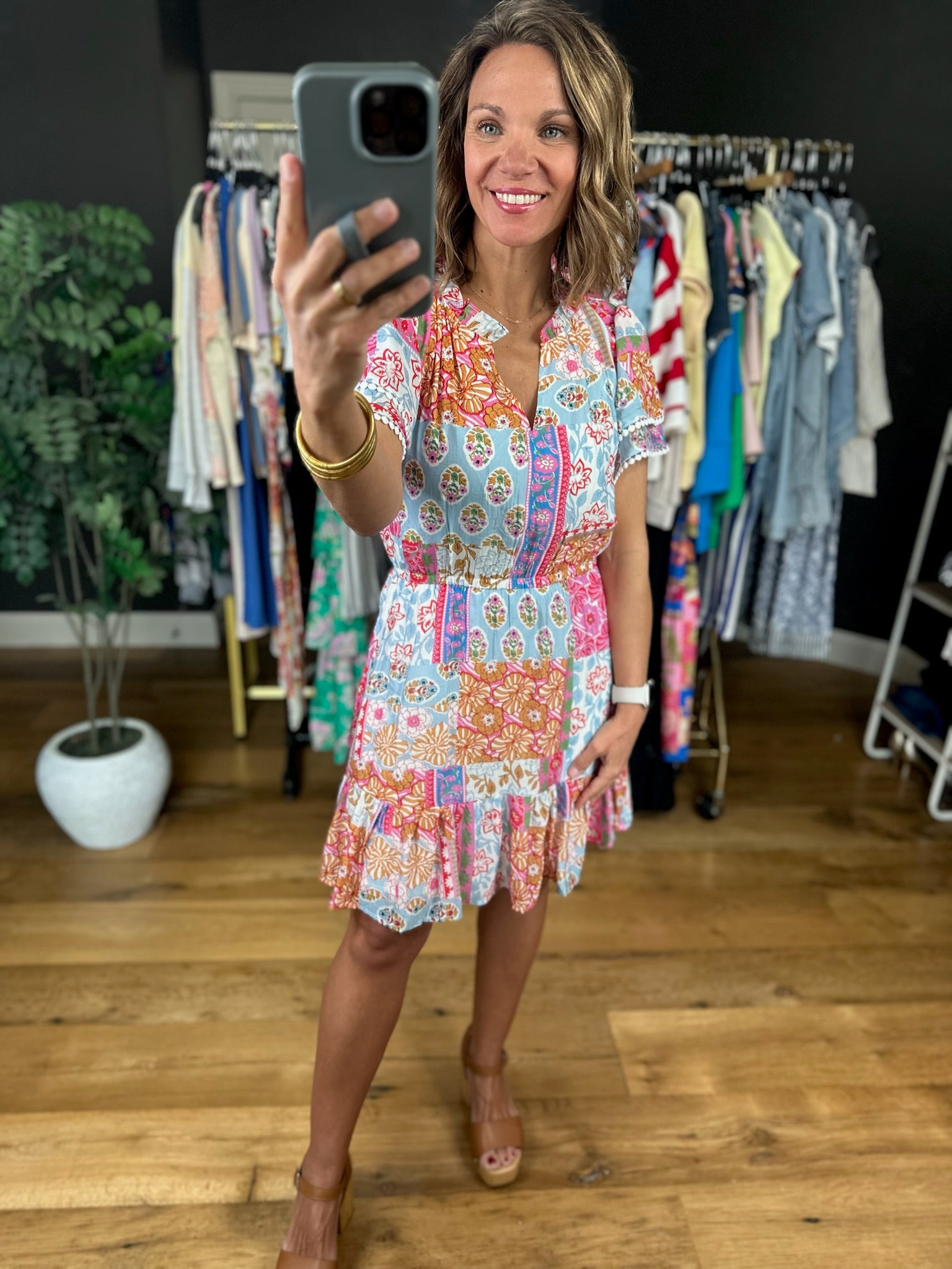 On My Side Patchwork Dress-Dresses-ee:some-Anna Kaytes Boutique, Women's Fashion Boutique in Grinnell, Iowa