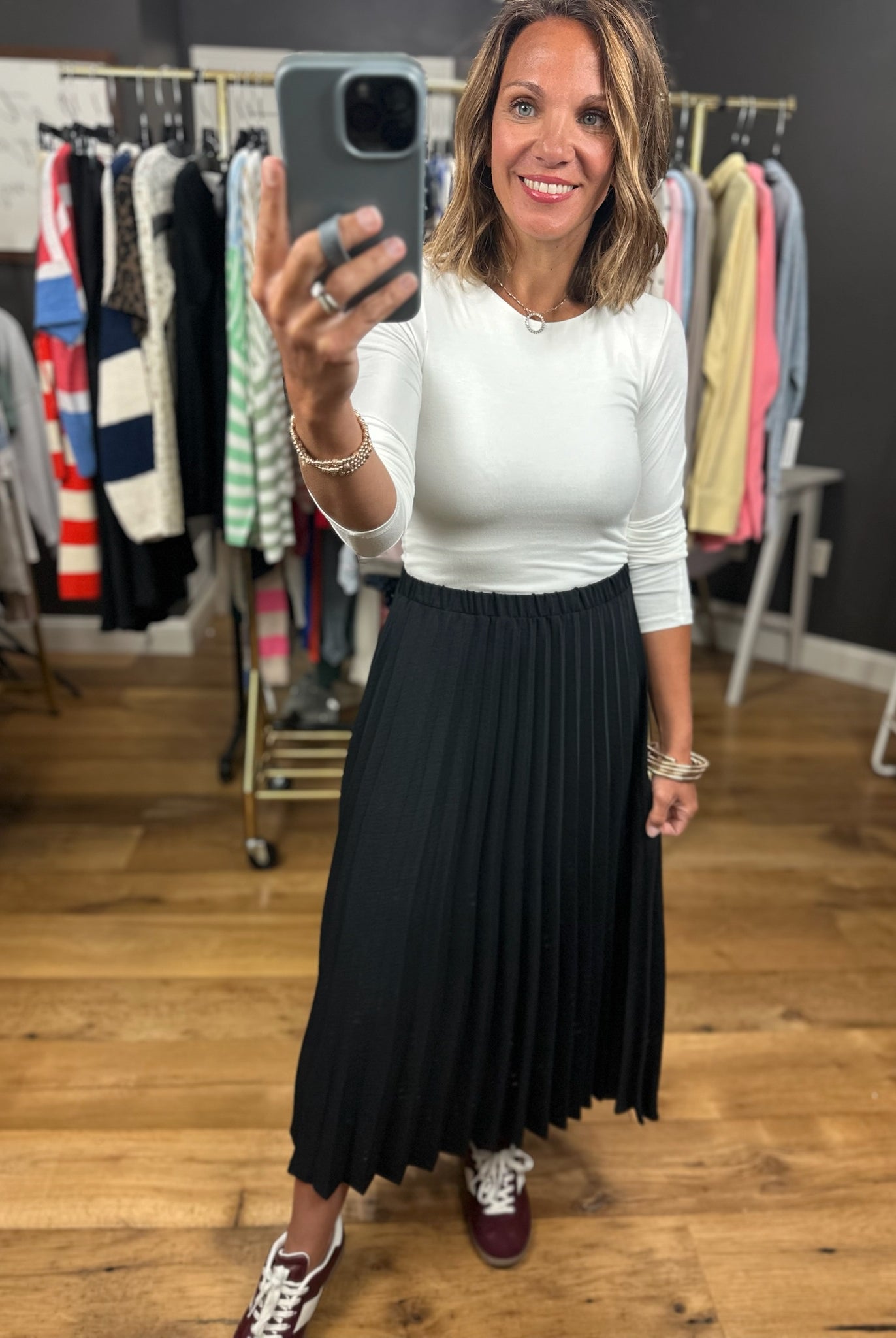 Make The Move Pleated Midi Skirt-Skirts-Les Amis-Anna Kaytes Boutique, Women's Fashion Boutique in Grinnell, Iowa