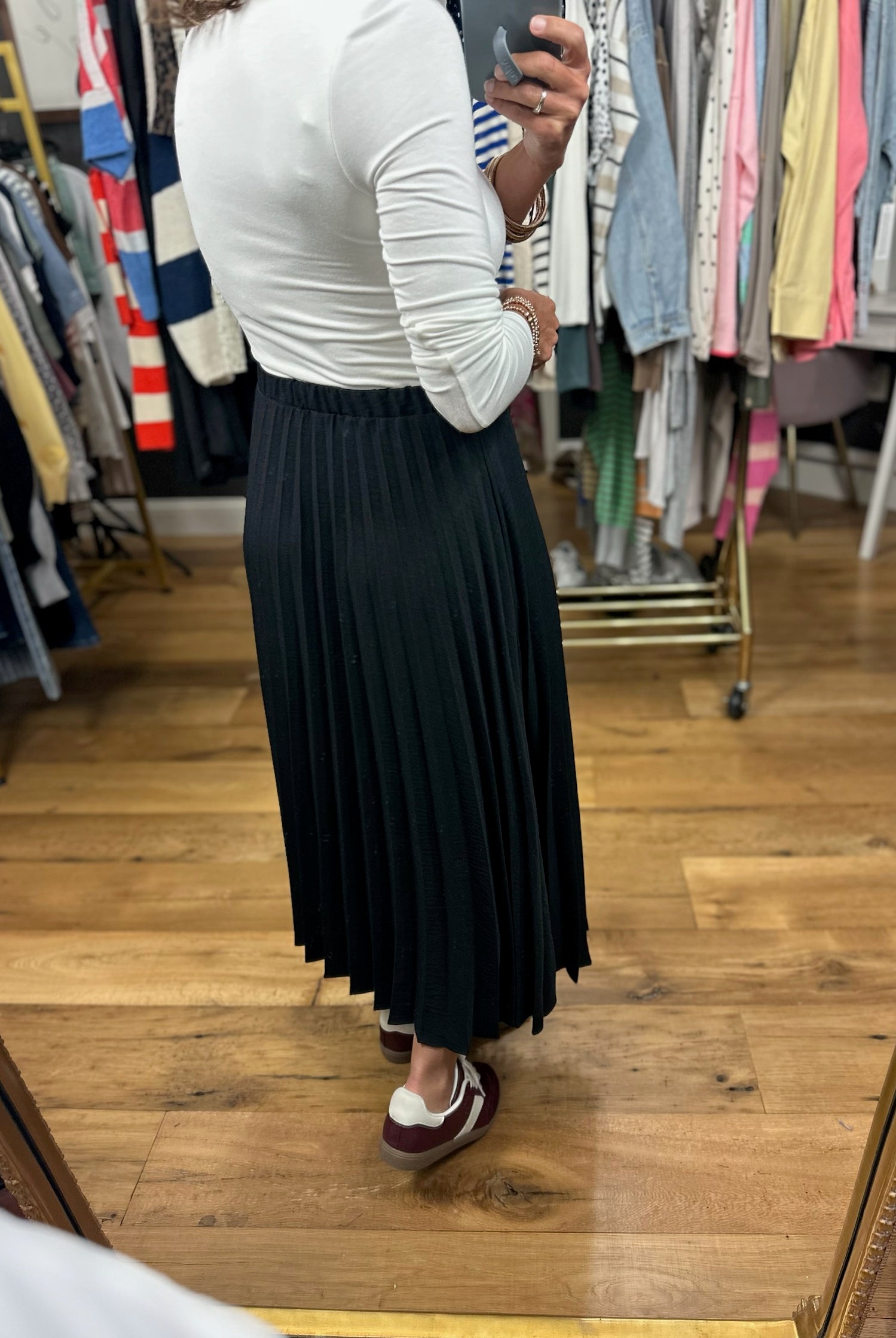 Make The Move Pleated Midi Skirt-Skirts-Les Amis-Anna Kaytes Boutique, Women's Fashion Boutique in Grinnell, Iowa