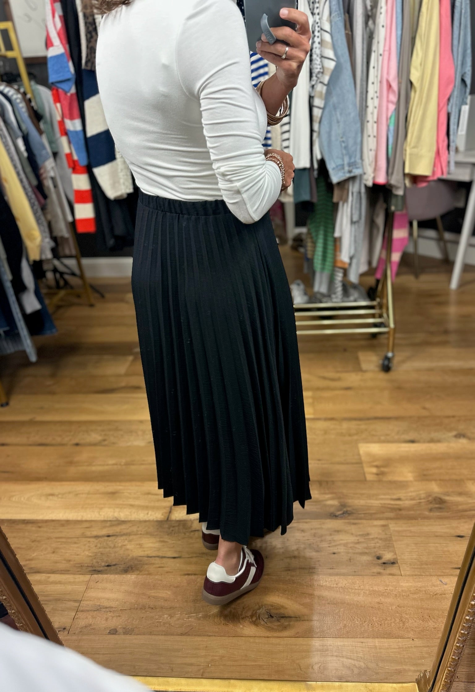 Make The Move Pleated Midi Skirt-Skirts-Les Amis-Anna Kaytes Boutique, Women's Fashion Boutique in Grinnell, Iowa