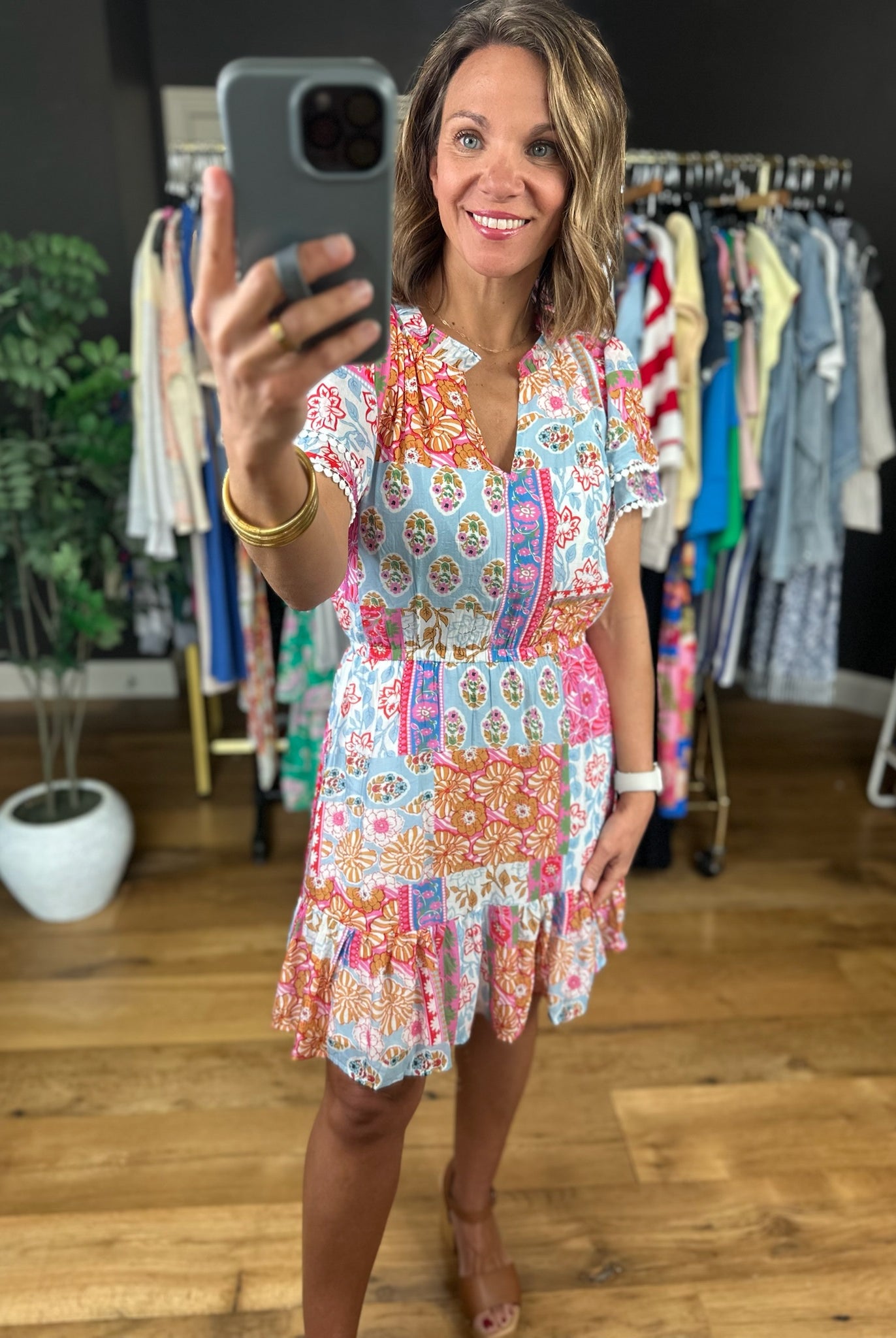 On My Side Patchwork Dress-Dresses-ee:some-Anna Kaytes Boutique, Women's Fashion Boutique in Grinnell, Iowa