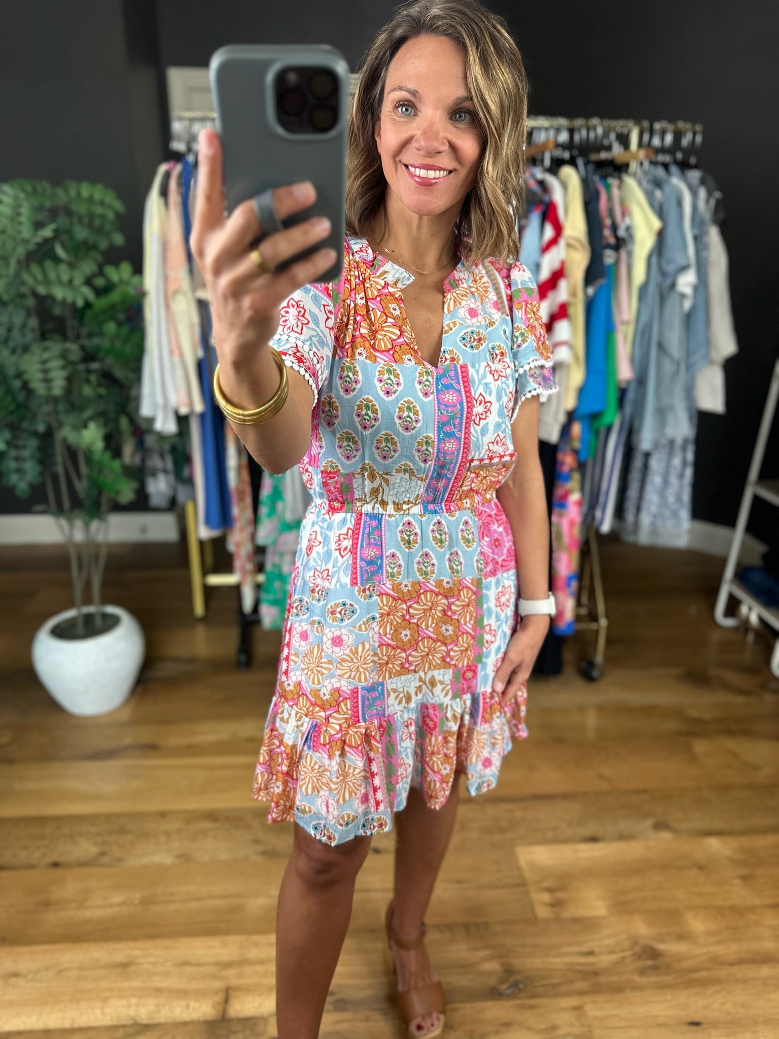 On My Side Patchwork Dress-Dresses-ee:some-Anna Kaytes Boutique, Women's Fashion Boutique in Grinnell, Iowa