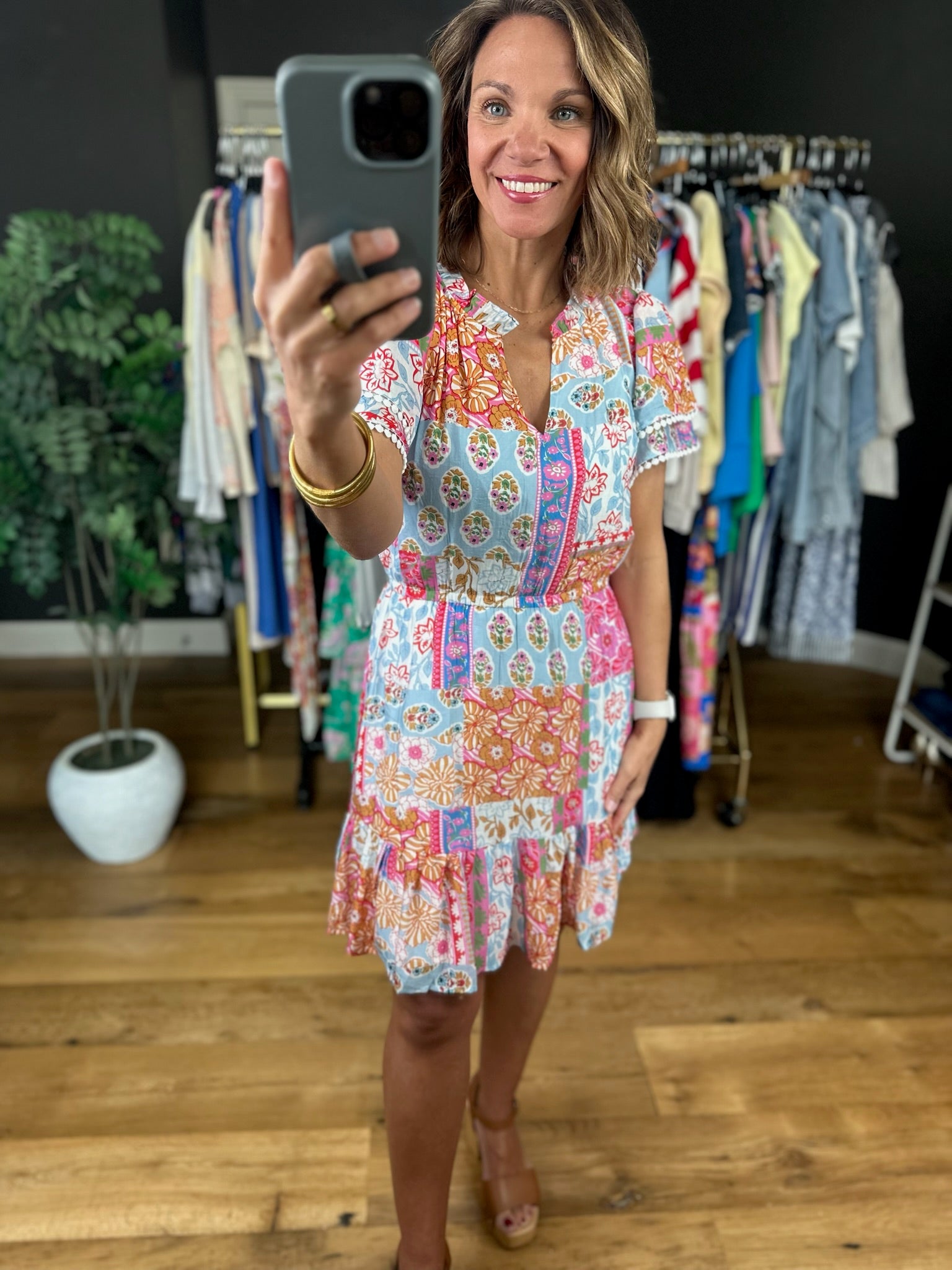 On My Side Patchwork Dress-Dresses-ee:some-Anna Kaytes Boutique, Women's Fashion Boutique in Grinnell, Iowa