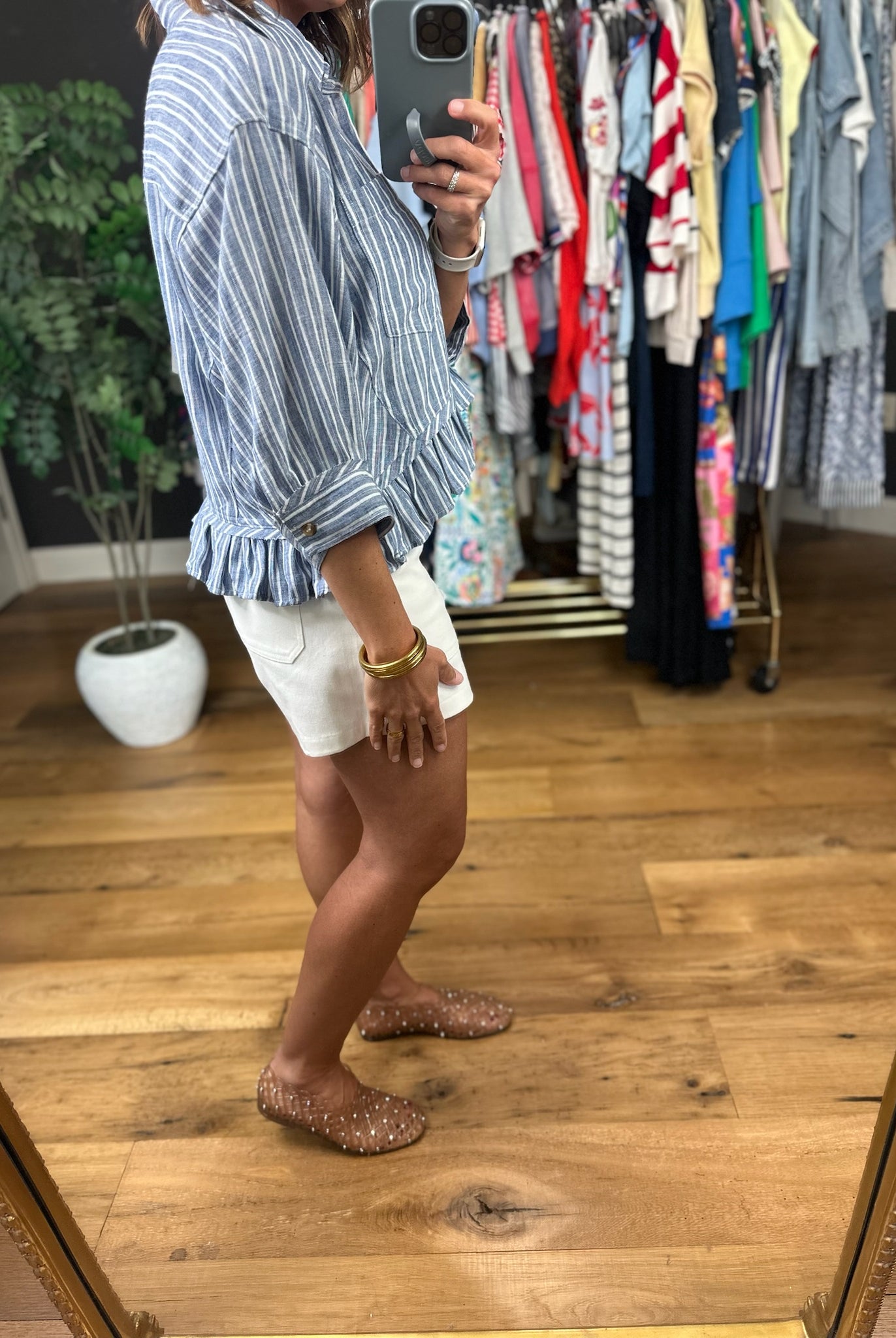 Want To Be Here Peplum Button-Down Top-Short Sleeves-ee:some-Anna Kaytes Boutique, Women's Fashion Boutique in Grinnell, Iowa