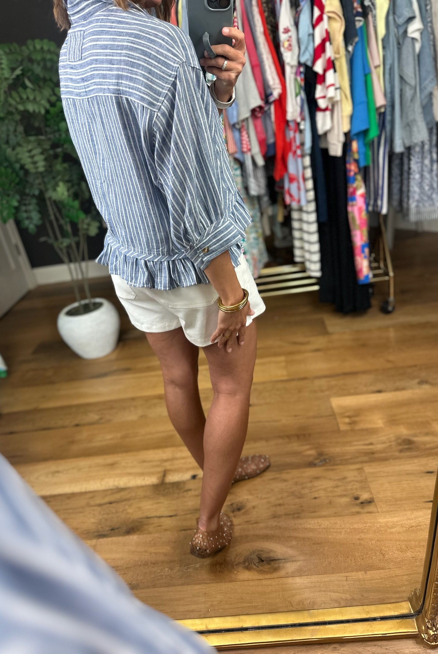 Want To Be Here Peplum Button-Down Top-Short Sleeves-ee:some-Anna Kaytes Boutique, Women's Fashion Boutique in Grinnell, Iowa