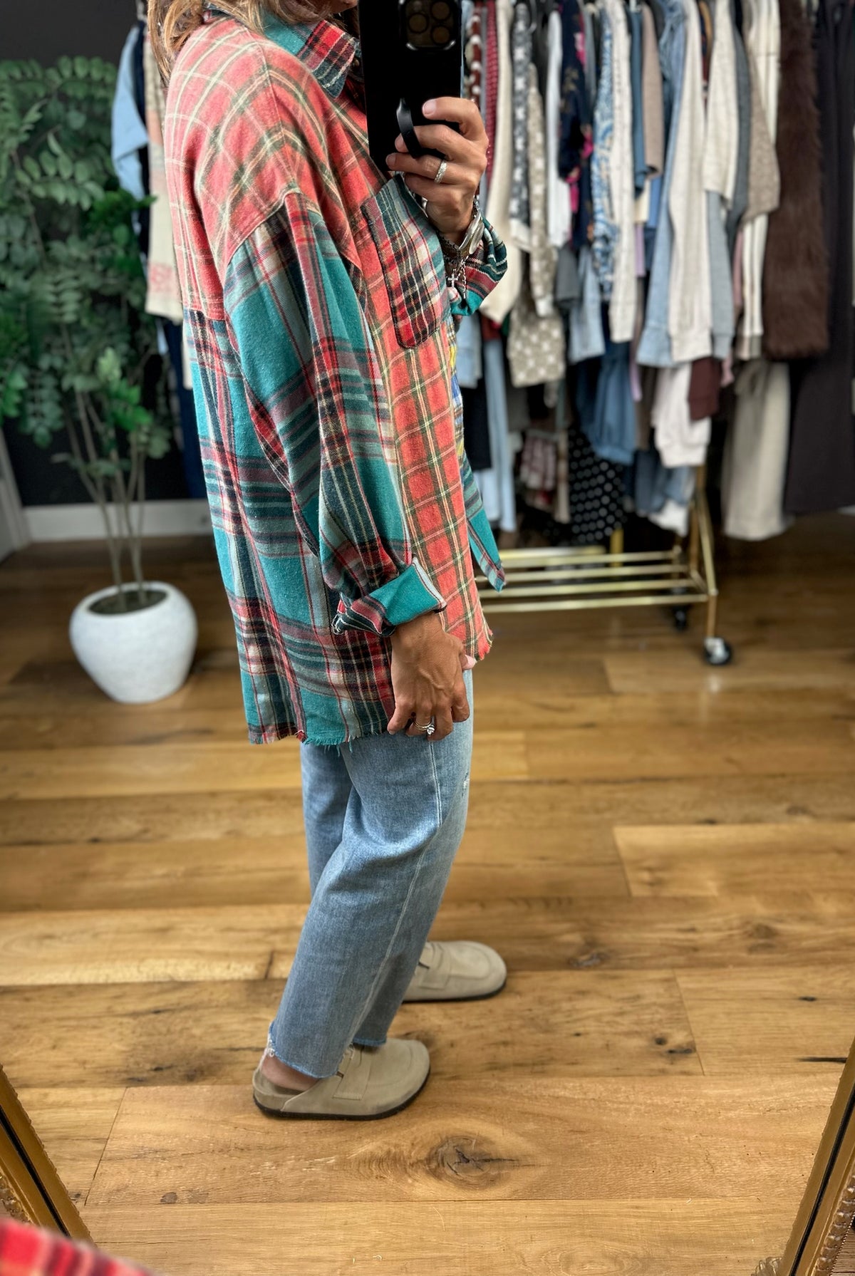 High Hopes Plaid Patchwork Button-Down Top-Long Sleeves-Easel-Anna Kaytes Boutique, Women's Fashion Boutique in Grinnell, Iowa