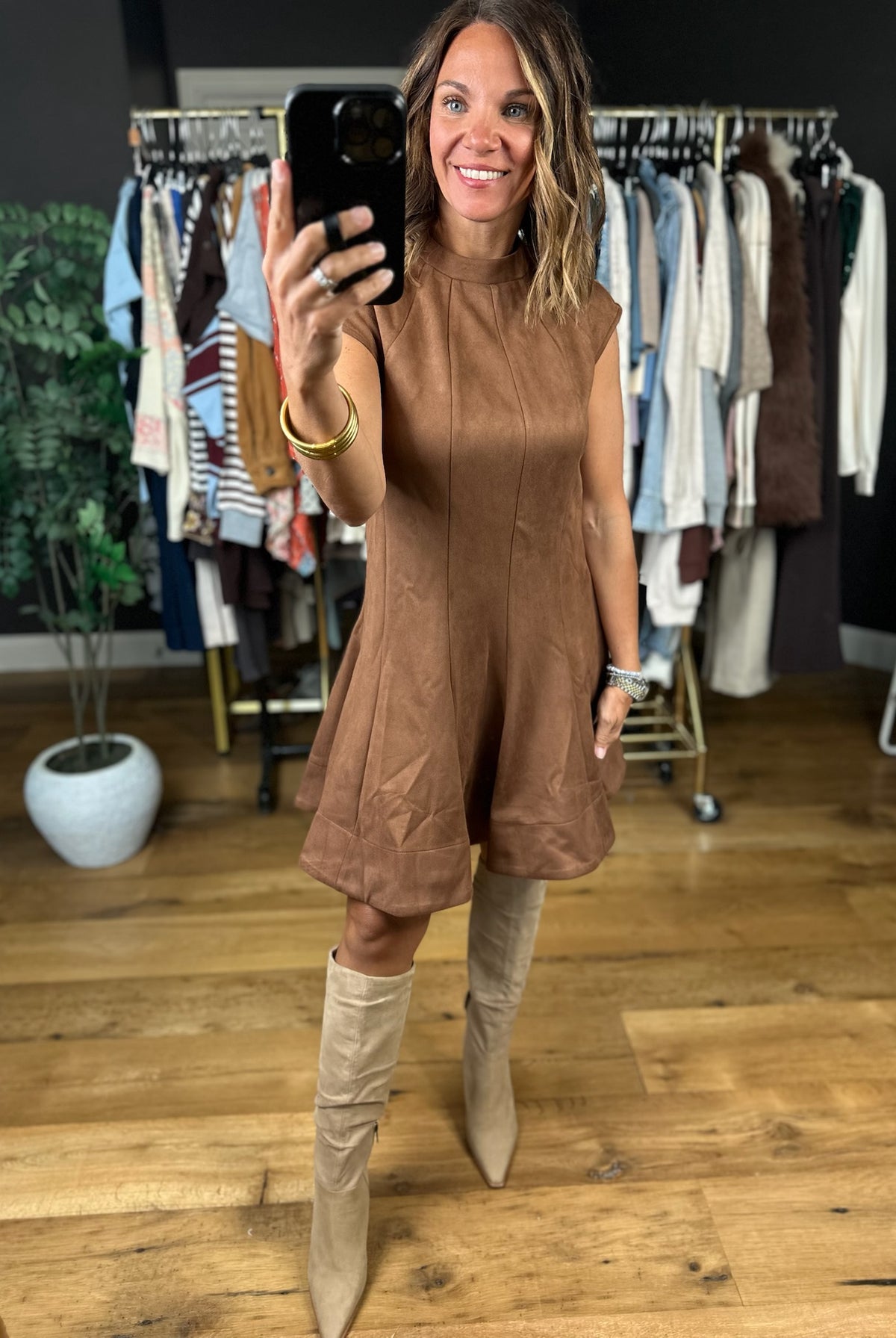Best Kept Secret Faux-Suede Dress-Dresses-Fate-Anna Kaytes Boutique, Women's Fashion Boutique in Grinnell, Iowa