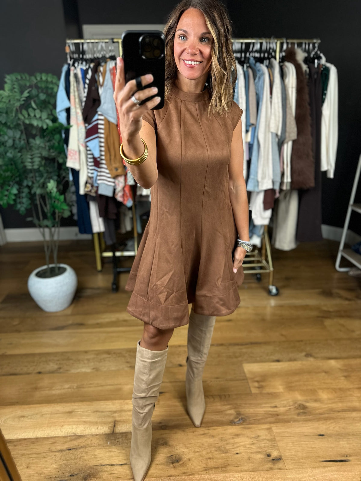 Best Kept Secret Faux-Suede Dress-Dresses-Fate-Anna Kaytes Boutique, Women's Fashion Boutique in Grinnell, Iowa