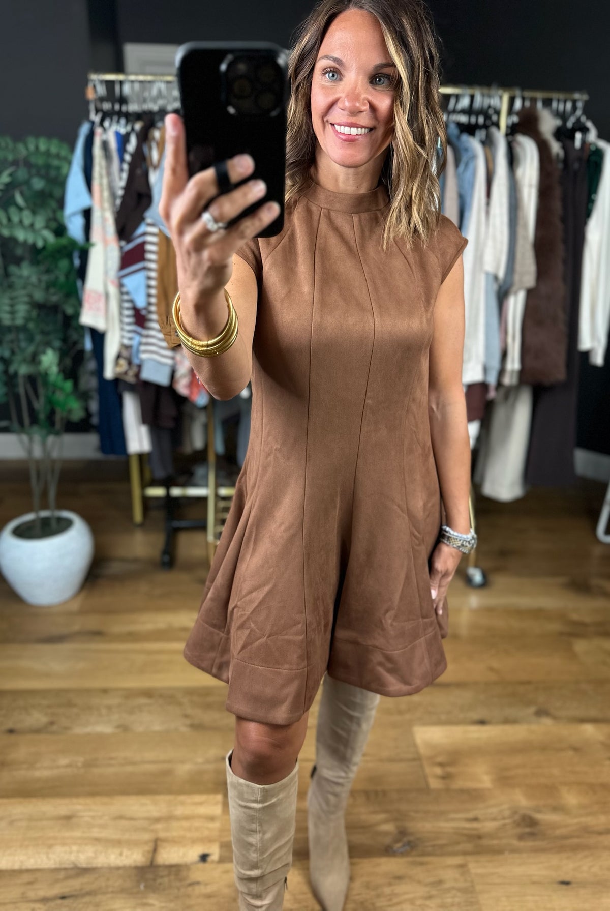Best Kept Secret Faux-Suede Dress-Dresses-Fate-Anna Kaytes Boutique, Women's Fashion Boutique in Grinnell, Iowa