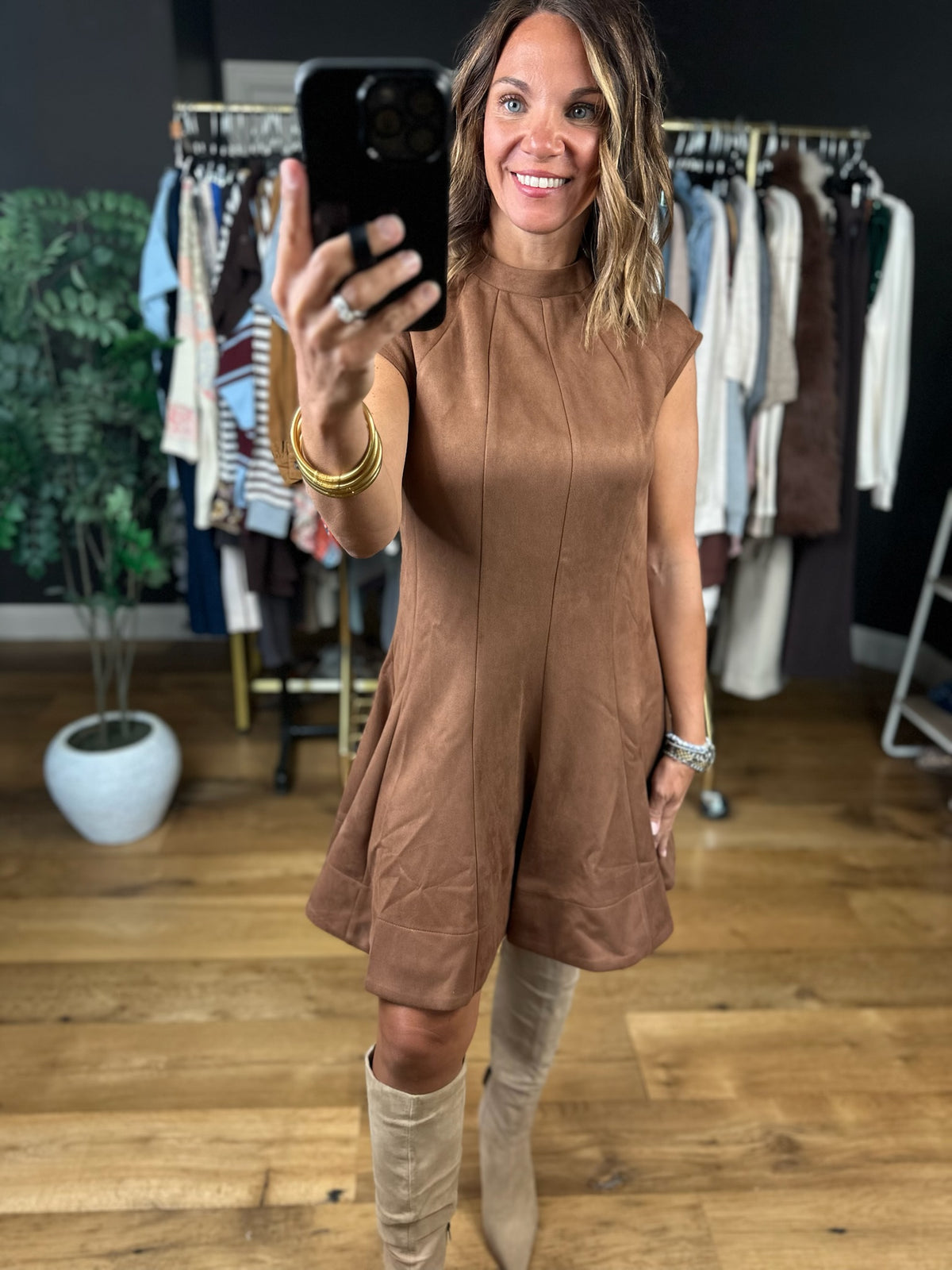 Best Kept Secret Faux-Suede Dress-Dresses-Fate-Anna Kaytes Boutique, Women's Fashion Boutique in Grinnell, Iowa