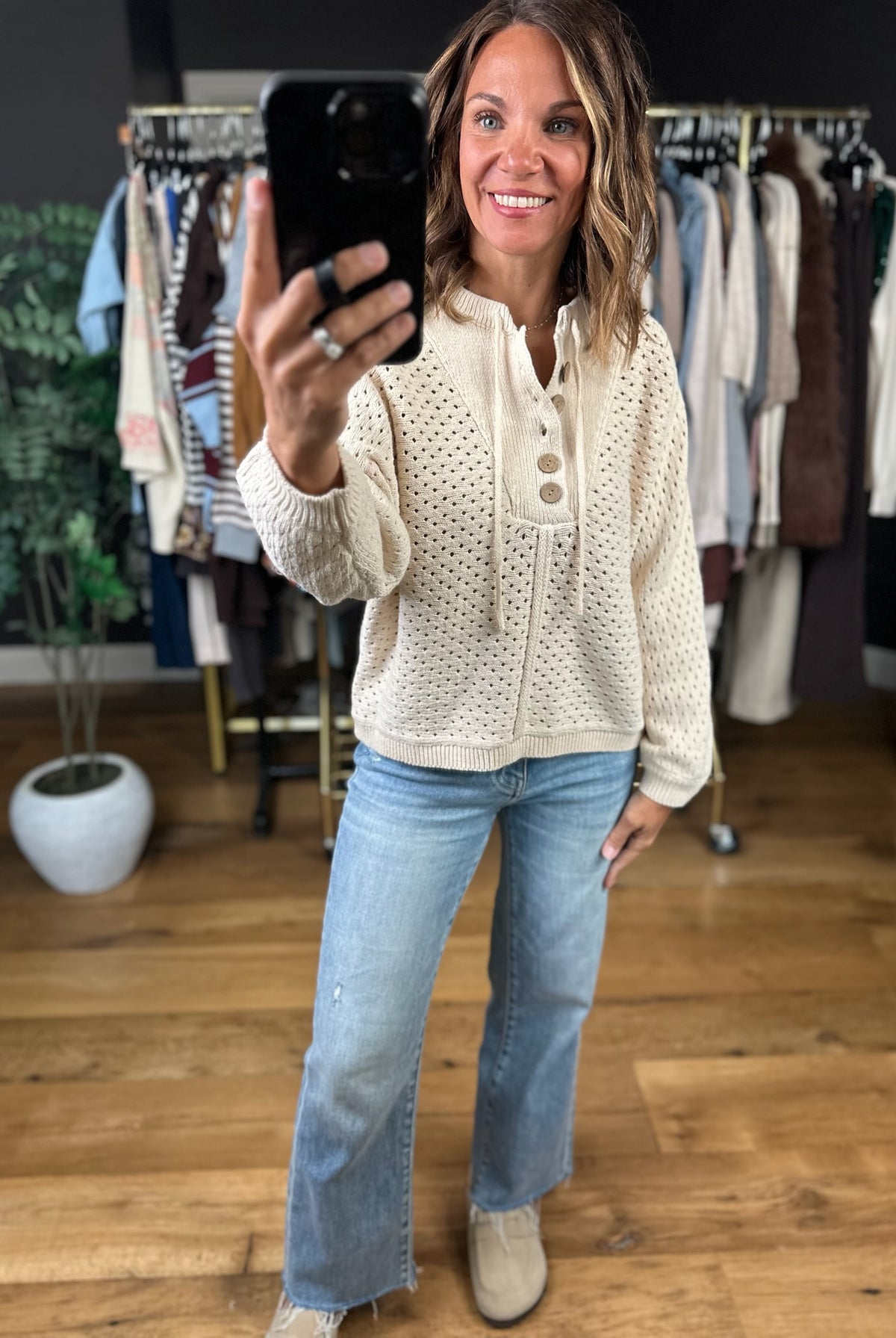 Honey I'm Home Knit Henley-Sweaters-ee:some-Anna Kaytes Boutique, Women's Fashion Boutique in Grinnell, Iowa