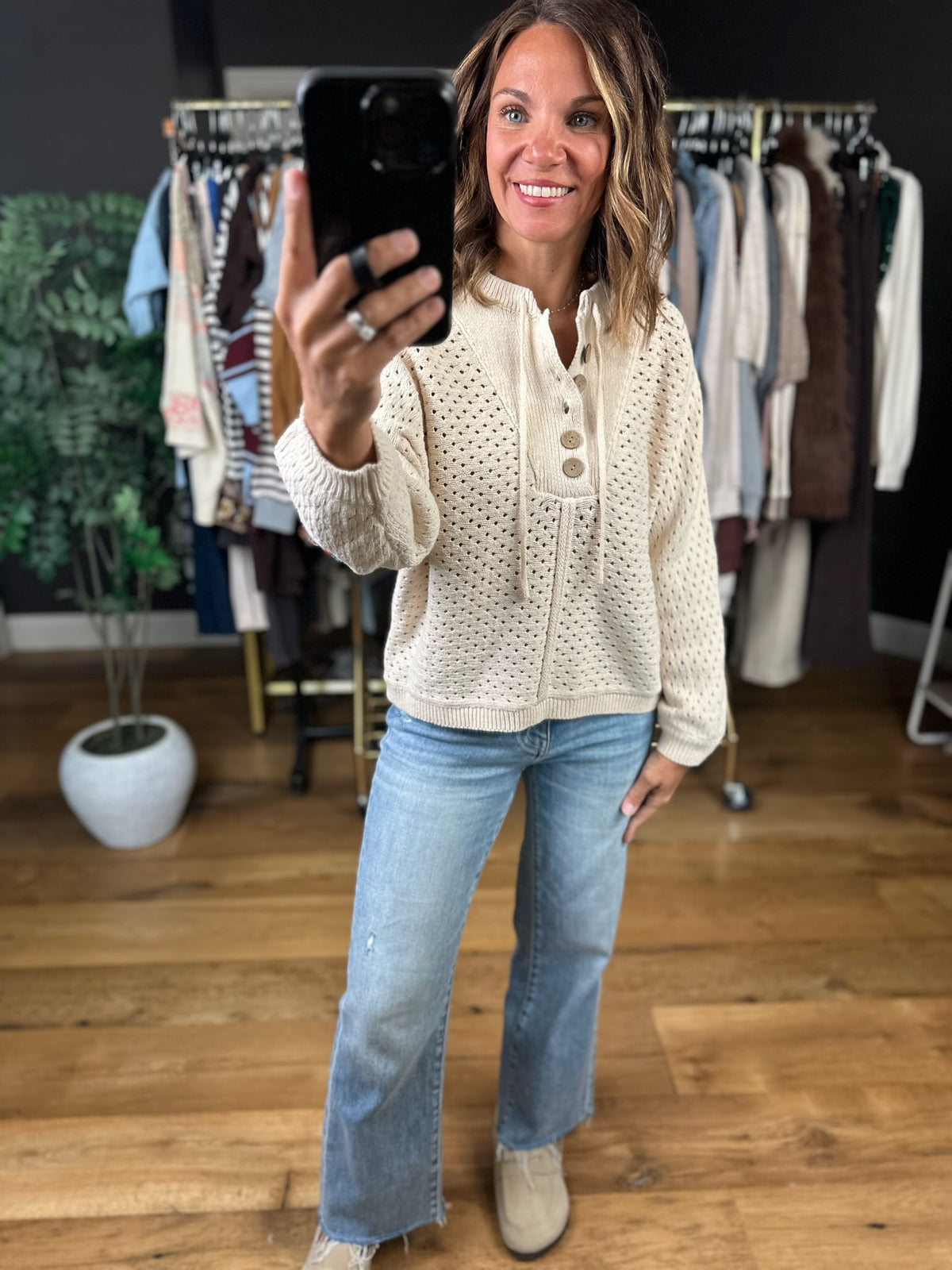 Honey I'm Home Knit Henley-Sweaters-ee:some-Anna Kaytes Boutique, Women's Fashion Boutique in Grinnell, Iowa