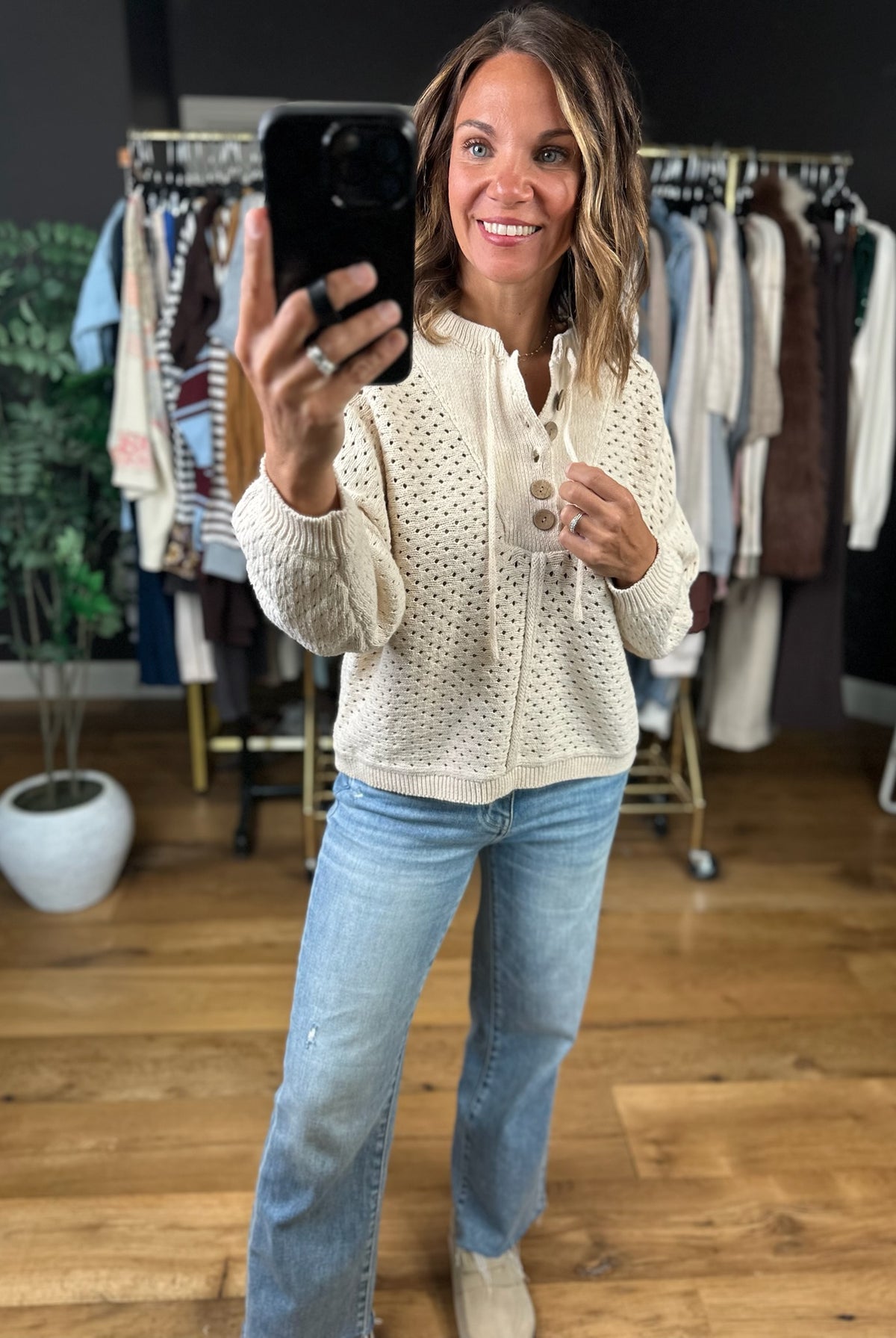 Honey I'm Home Knit Henley-Sweaters-ee:some-Anna Kaytes Boutique, Women's Fashion Boutique in Grinnell, Iowa