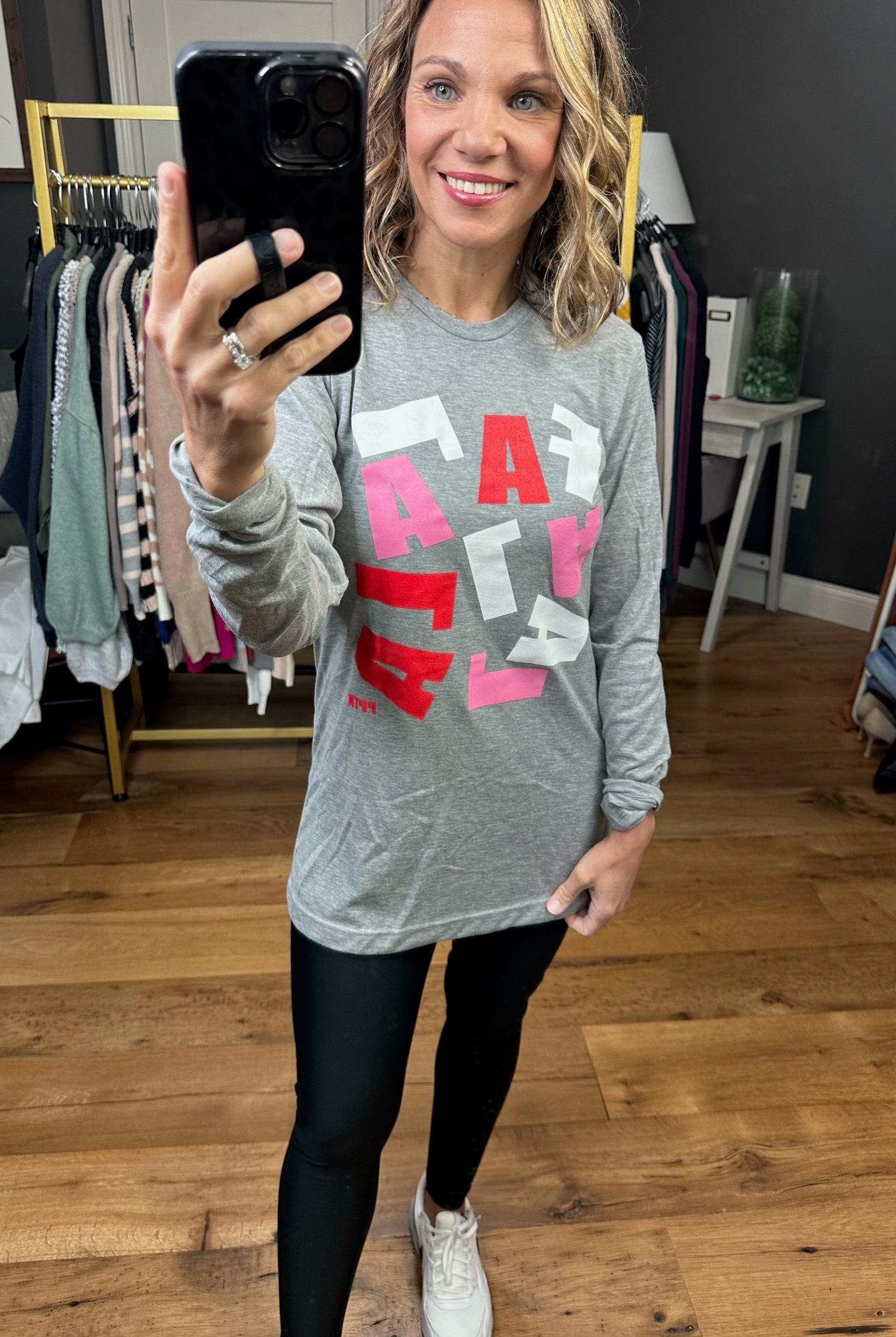 FaLaLa Long Sleeve Top - Grey-Long Sleeves-Prickly Pear Tees-Anna Kaytes Boutique, Women's Fashion Boutique in Grinnell, Iowa