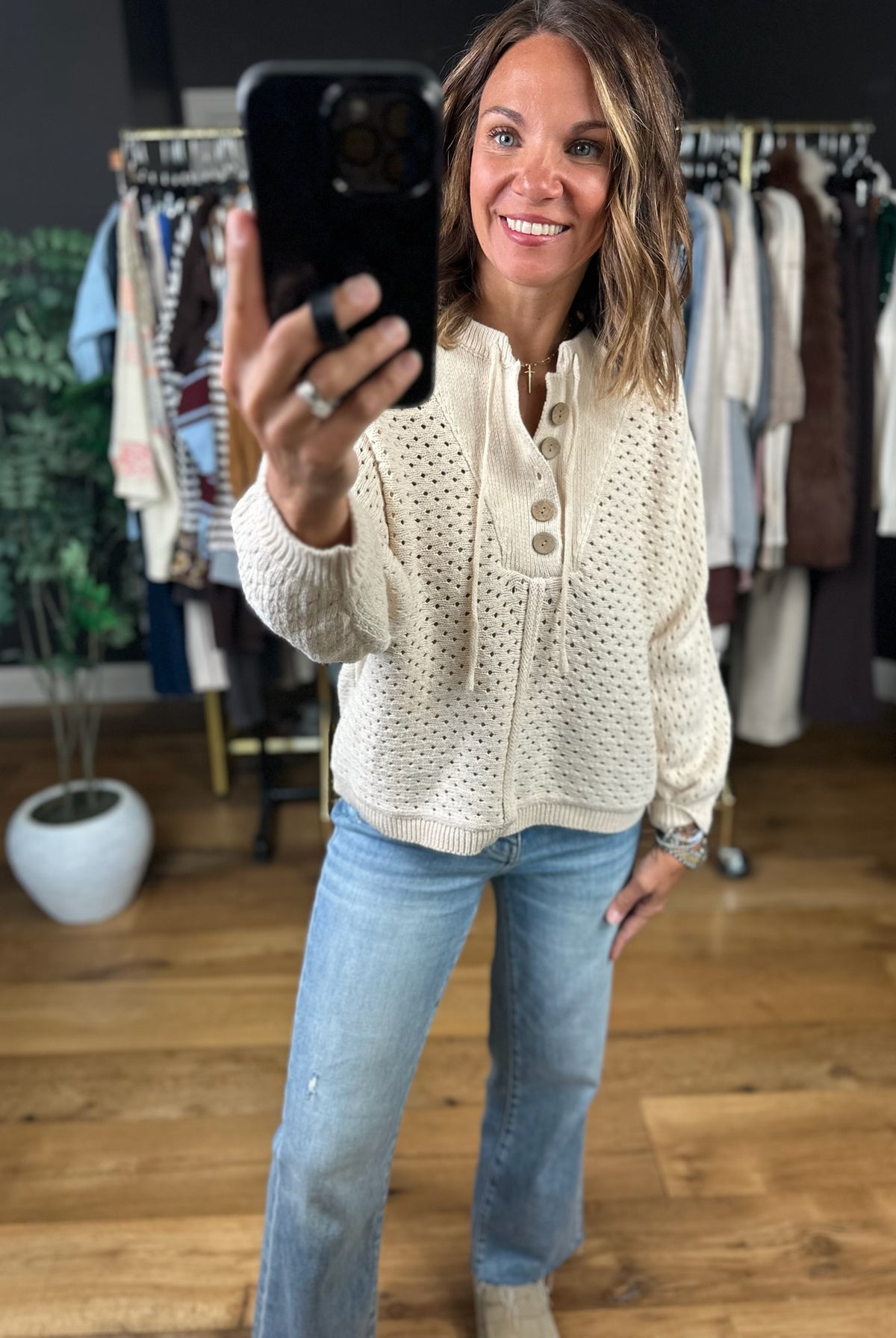 Honey I'm Home Knit Henley-Sweaters-ee:some-Anna Kaytes Boutique, Women's Fashion Boutique in Grinnell, Iowa
