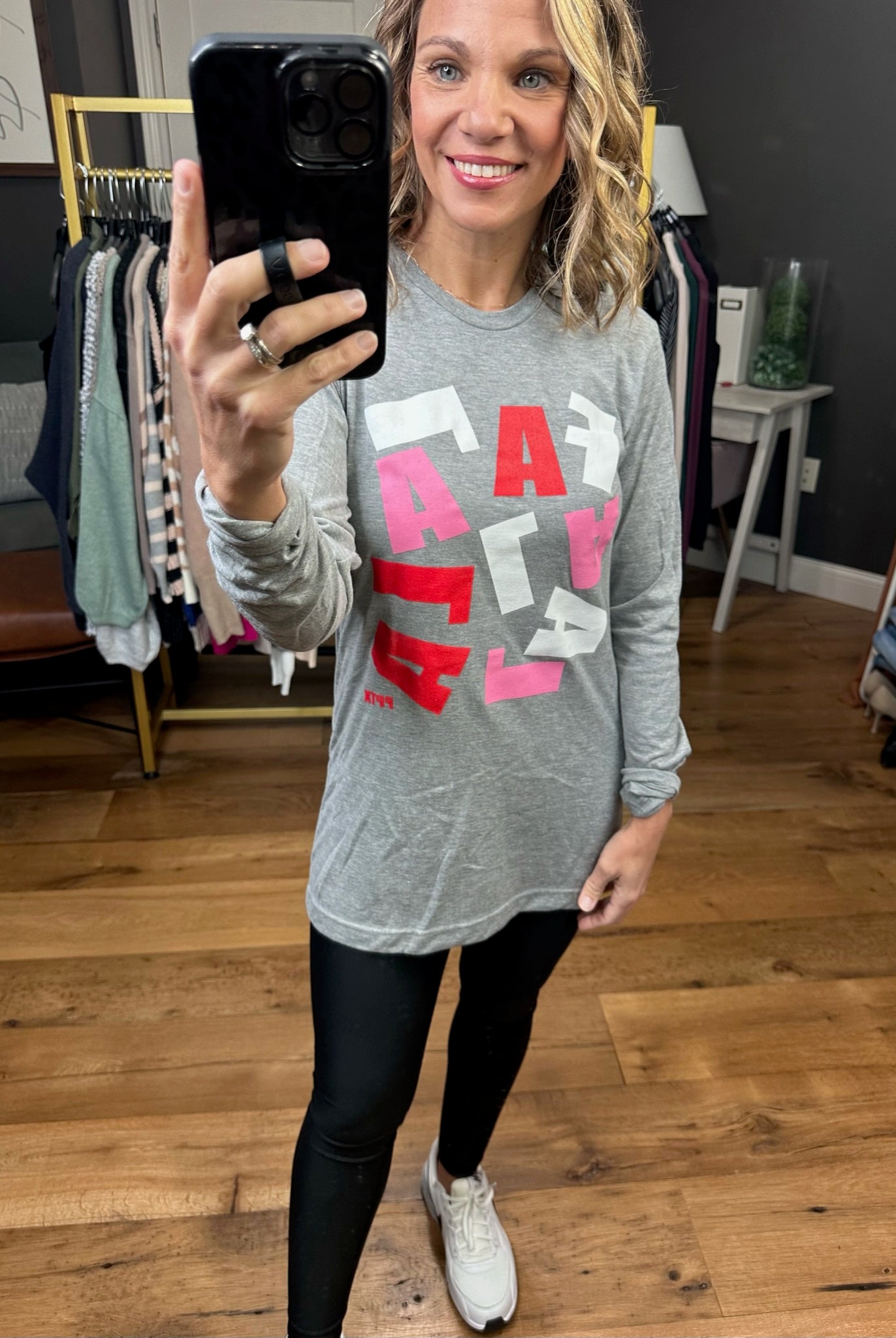 FaLaLa Long Sleeve Top - Grey-Long Sleeves-Prickly Pear Tees-Anna Kaytes Boutique, Women's Fashion Boutique in Grinnell, Iowa