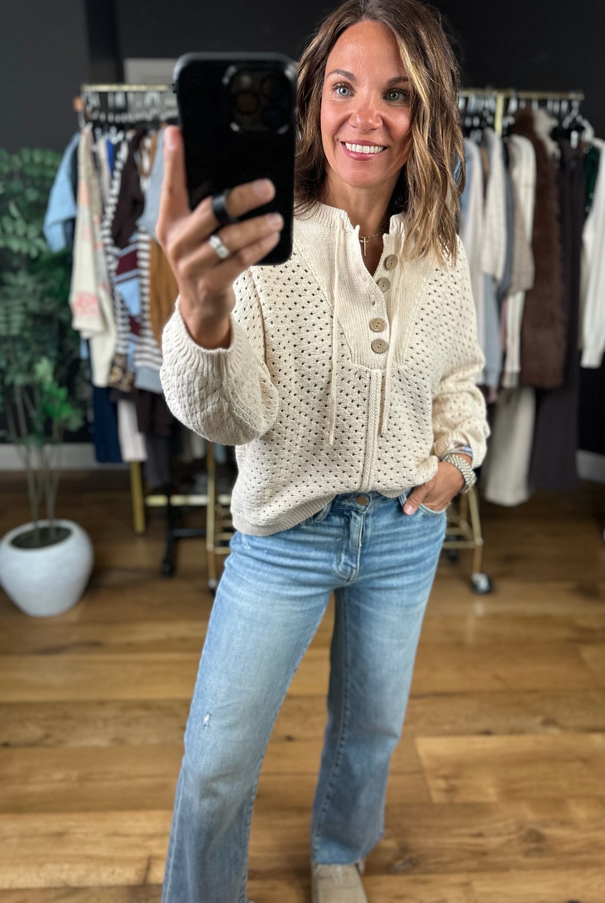 Honey I'm Home Knit Henley-Sweaters-ee:some-Anna Kaytes Boutique, Women's Fashion Boutique in Grinnell, Iowa