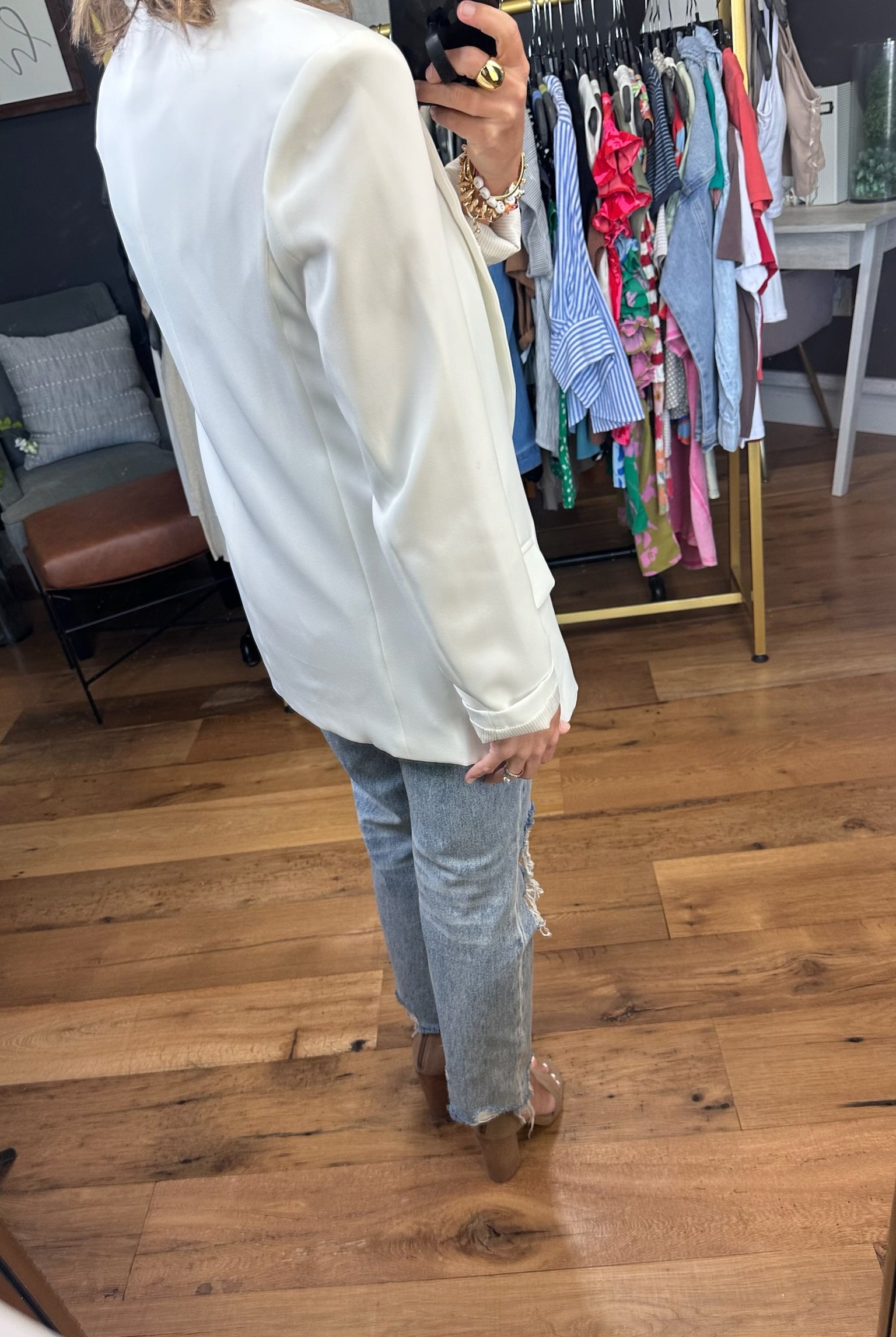 Mean Business Pocket Blazer - Ivory-Blazers-Staccato 32152R-Anna Kaytes Boutique, Women's Fashion Boutique in Grinnell, Iowa