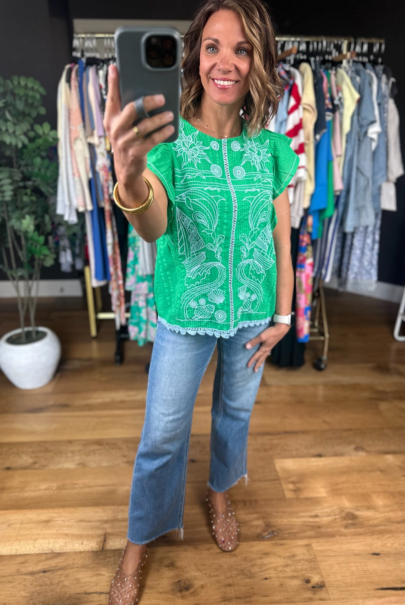 Sail Away Embroidery-Detail Top-Short Sleeves-THML-Anna Kaytes Boutique, Women's Fashion Boutique in Grinnell, Iowa