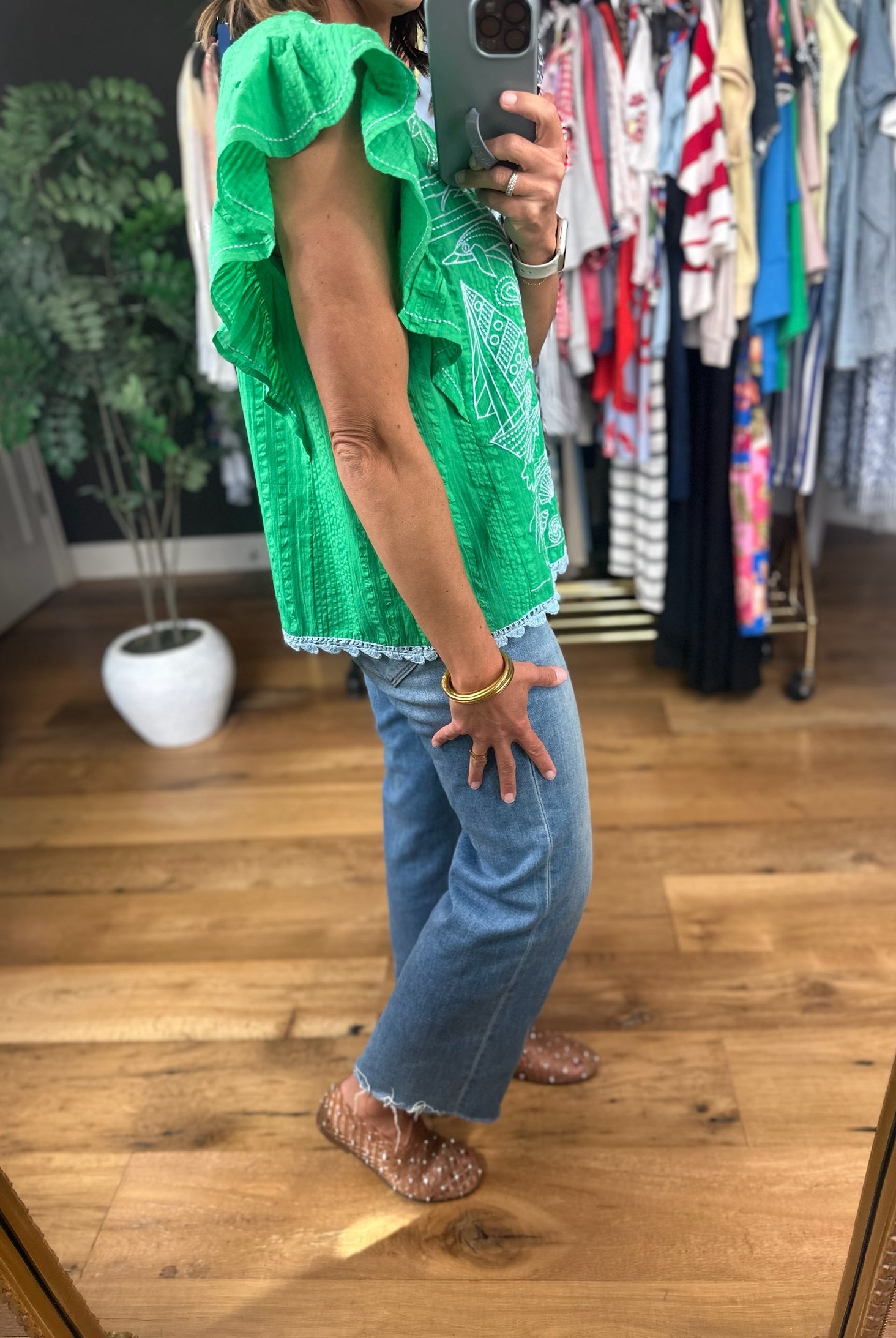 Sail Away Embroidery-Detail Top-Short Sleeves-THML-Anna Kaytes Boutique, Women's Fashion Boutique in Grinnell, Iowa