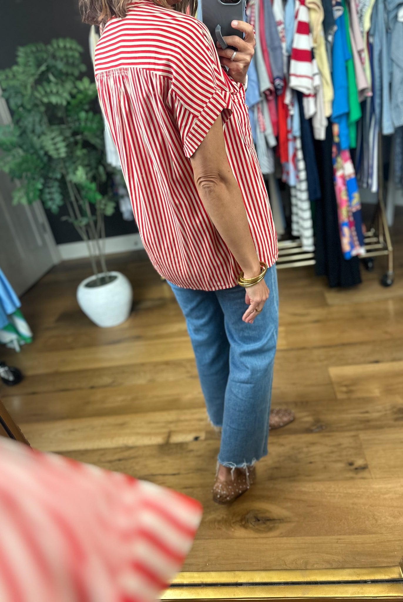 Highly Qualified Striped Button-Down Top-Short Sleeves-Vine & Love-Anna Kaytes Boutique, Women's Fashion Boutique in Grinnell, Iowa