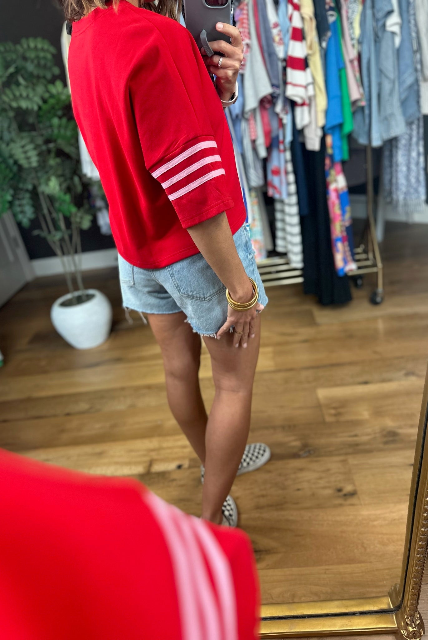 New Information Stripe-Detail Top-Short Sleeves-Entro-Anna Kaytes Boutique, Women's Fashion Boutique in Grinnell, Iowa