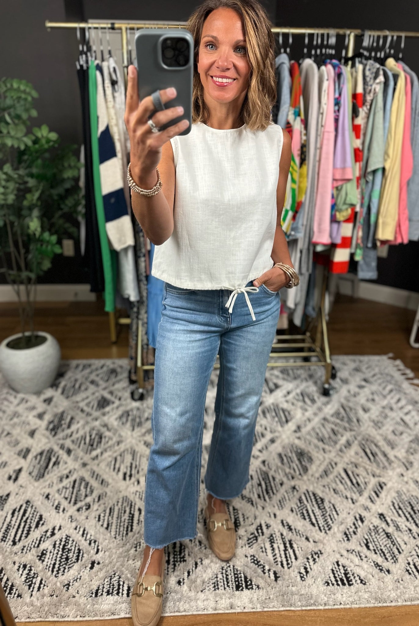 Into The Sun Tie-Front Linen Top-Sleeveless-Wishlist-Anna Kaytes Boutique, Women's Fashion Boutique in Grinnell, Iowa