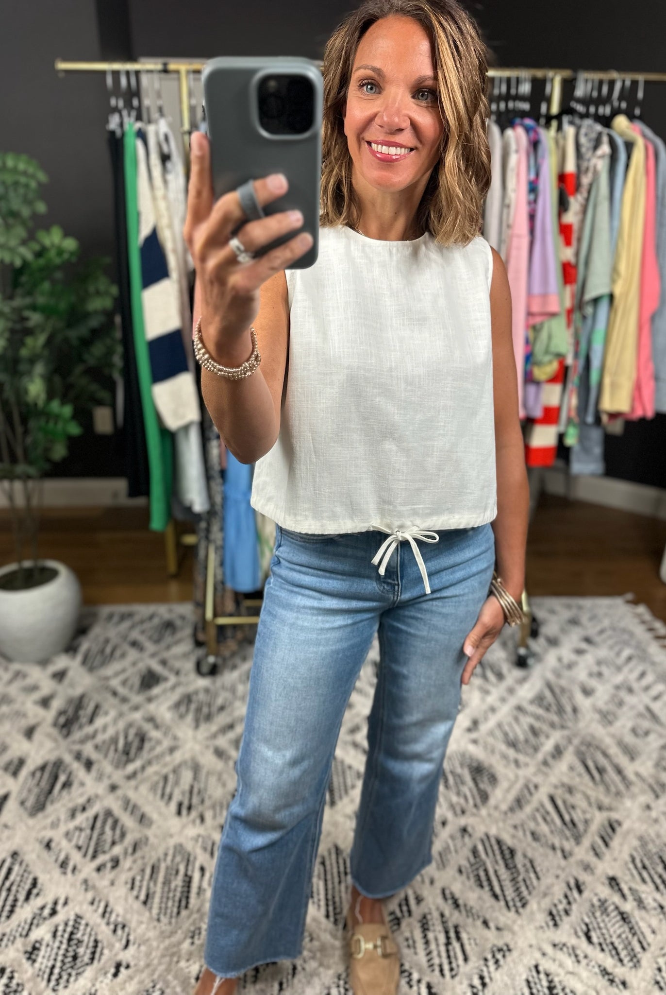 Into The Sun Tie-Front Linen Top-Sleeveless-Wishlist-Anna Kaytes Boutique, Women's Fashion Boutique in Grinnell, Iowa