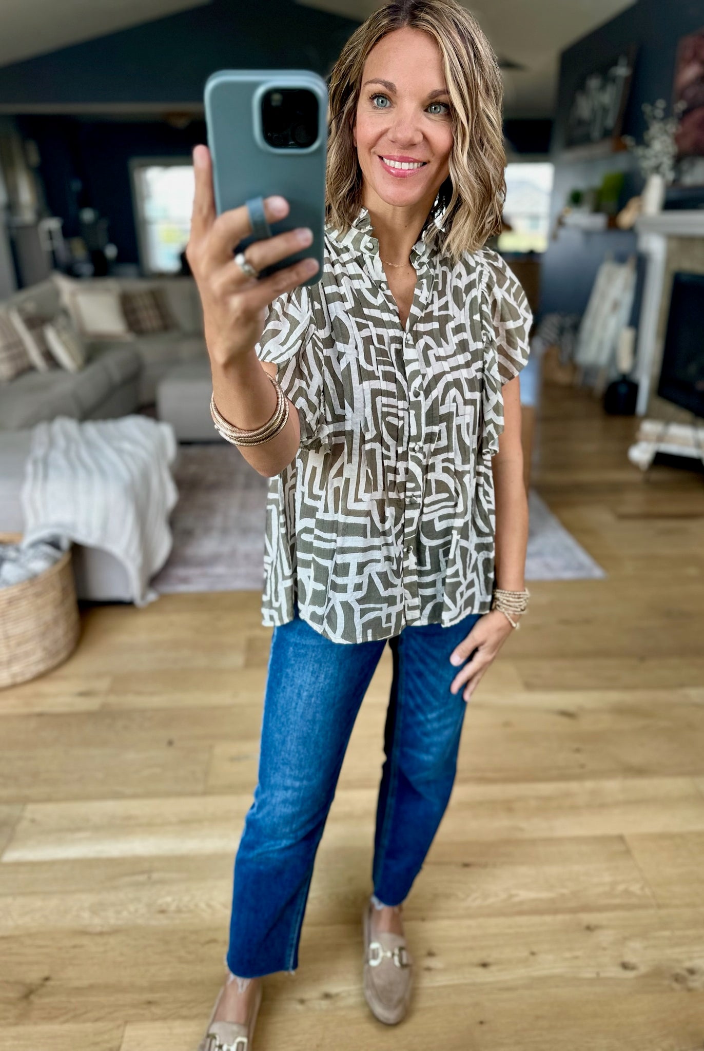 Never Admit Button-Down Patterned Top-THML-Anna Kaytes Boutique, Women's Fashion Boutique in Grinnell, Iowa