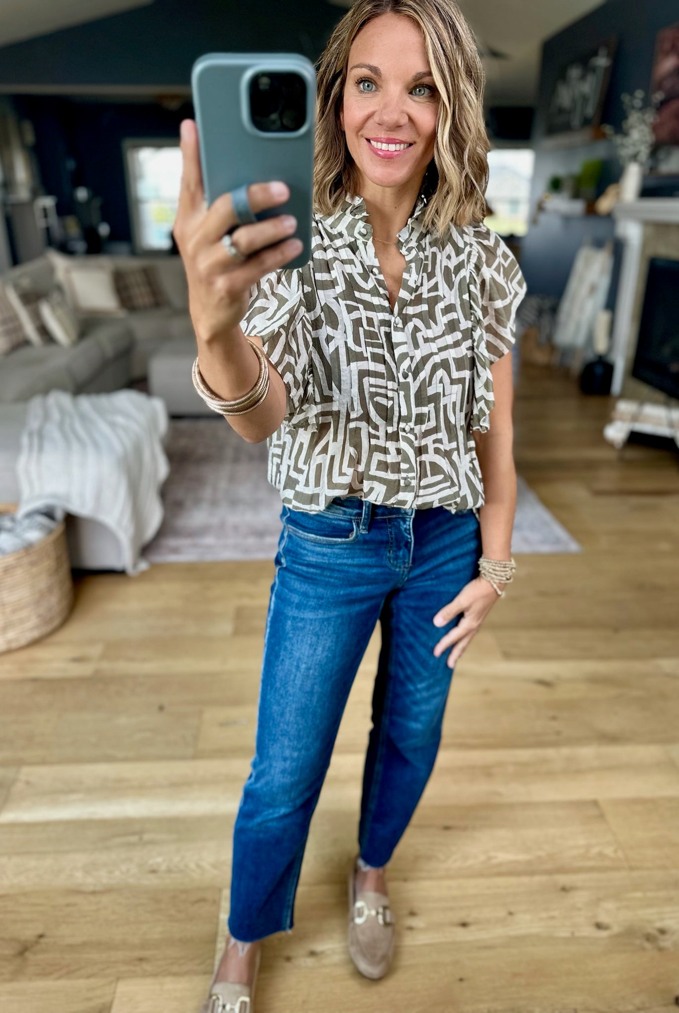 Never Admit Button-Down Patterned Top-THML-Anna Kaytes Boutique, Women's Fashion Boutique in Grinnell, Iowa