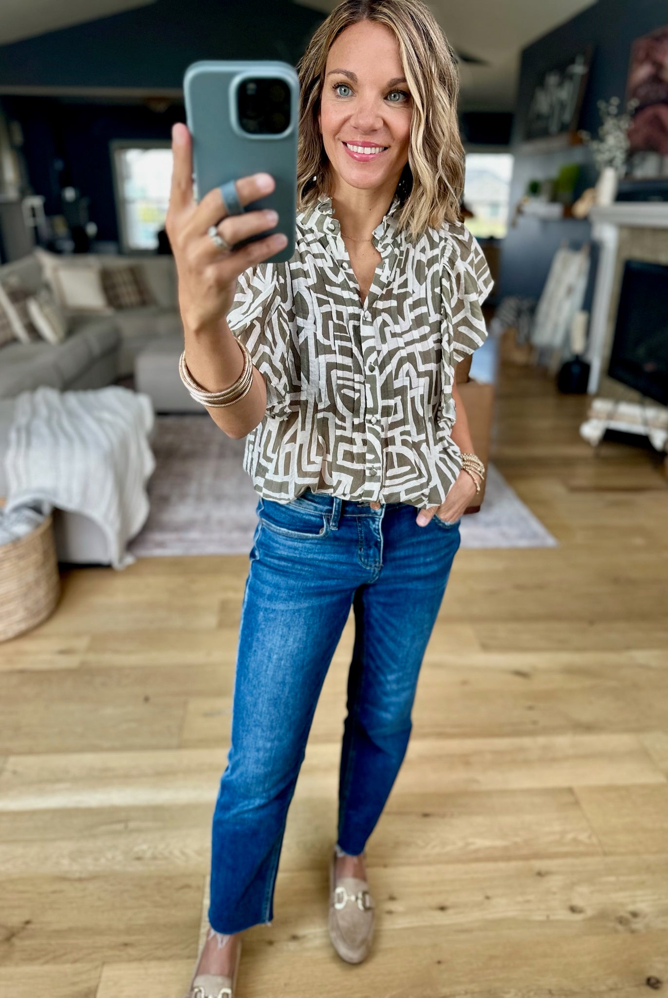 Never Admit Button-Down Patterned Top-THML-Anna Kaytes Boutique, Women's Fashion Boutique in Grinnell, Iowa