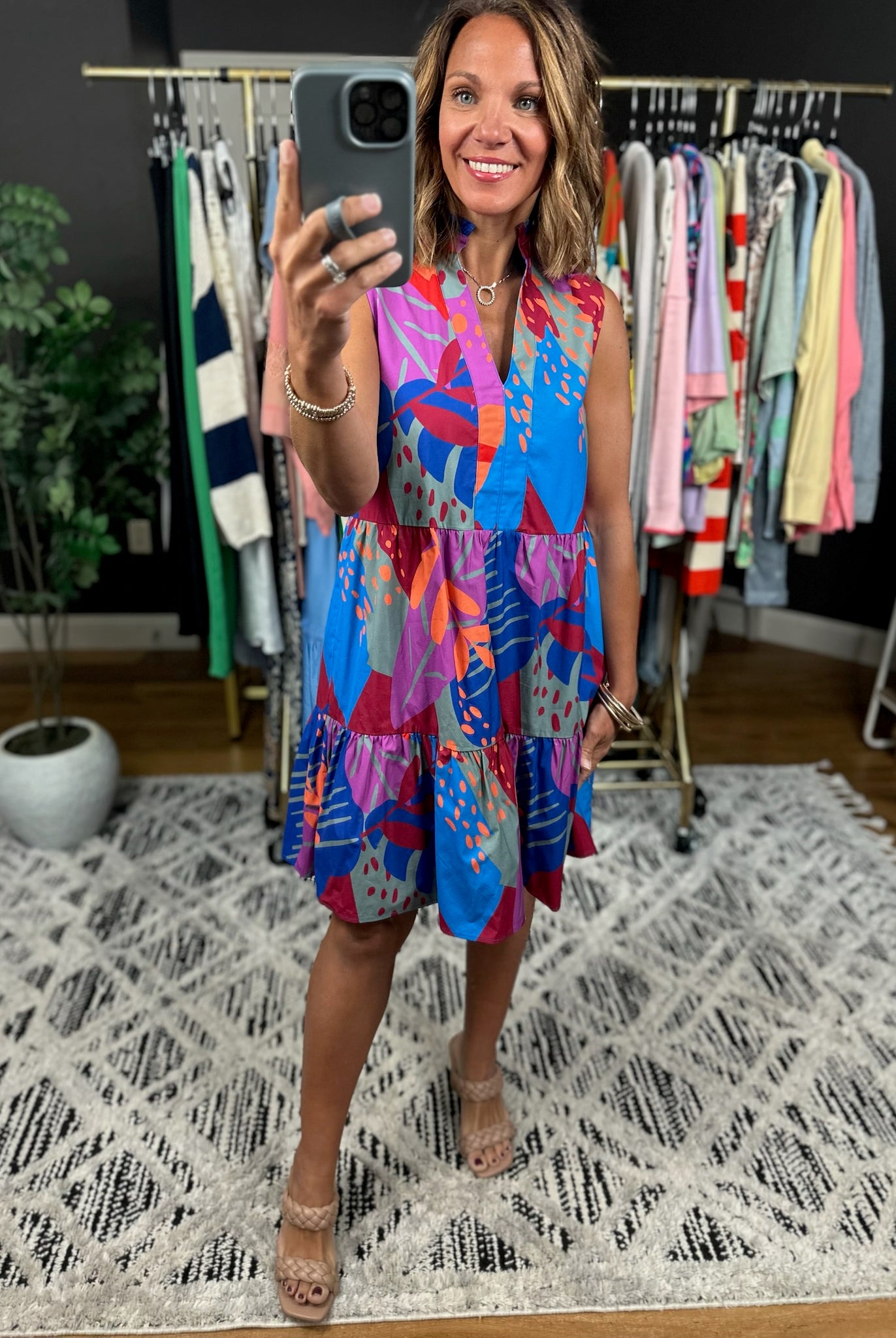 Where I Want To Be Tiered Dress - Royal Combo-Dresses-THML-Anna Kaytes Boutique, Women's Fashion Boutique in Grinnell, Iowa