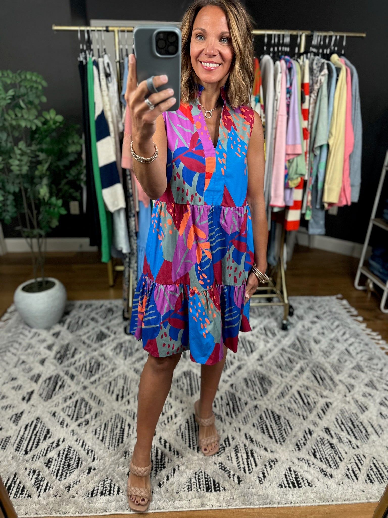 Where I Want To Be Tiered Dress - Royal Combo-Dresses-THML-Anna Kaytes Boutique, Women's Fashion Boutique in Grinnell, Iowa