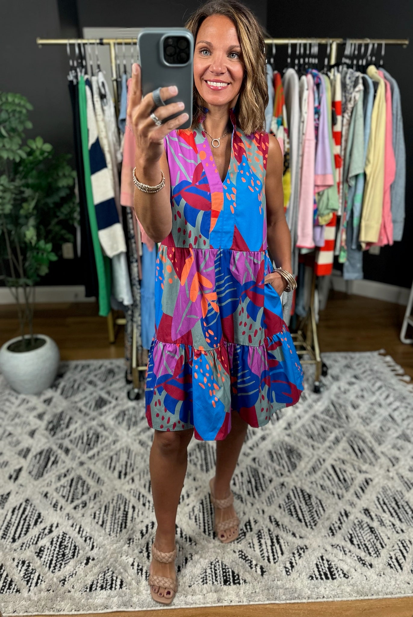 Where I Want To Be Tiered Dress - Royal Combo-Dresses-THML-Anna Kaytes Boutique, Women's Fashion Boutique in Grinnell, Iowa