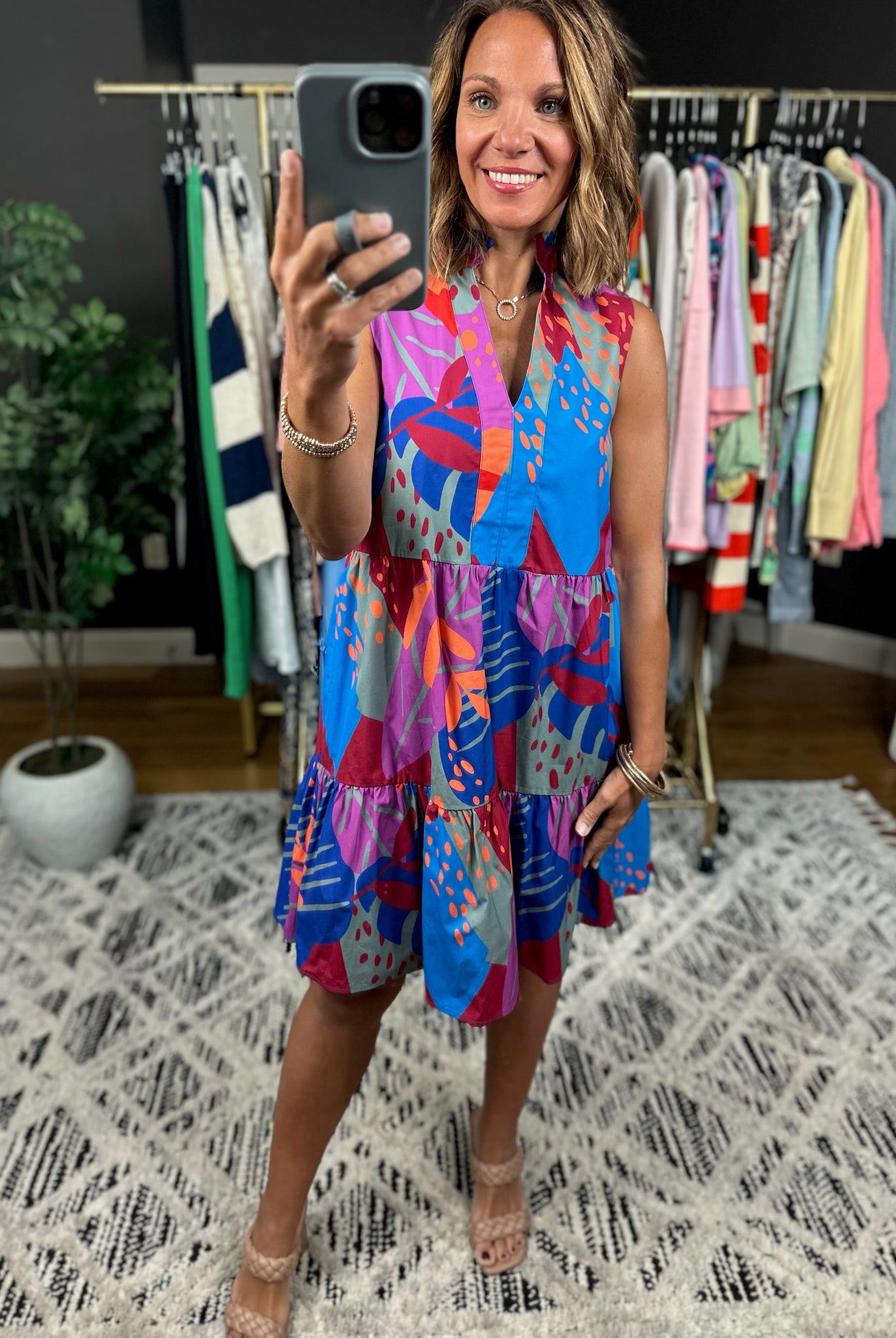 Where I Want To Be Tiered Dress - Royal Combo-Dresses-THML-Anna Kaytes Boutique, Women's Fashion Boutique in Grinnell, Iowa