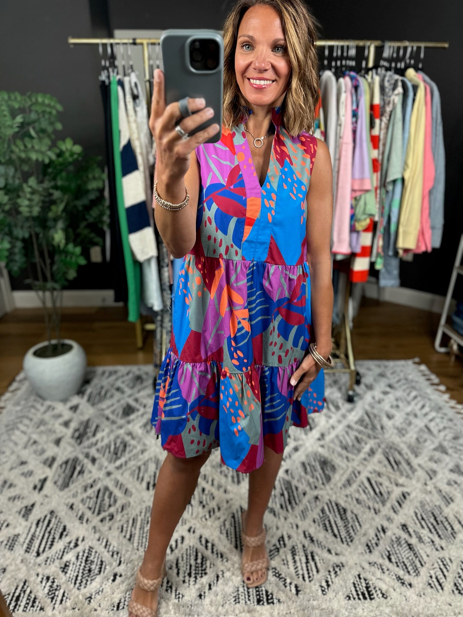 Where I Want To Be Tiered Dress - Royal Combo-Dresses-THML-Anna Kaytes Boutique, Women's Fashion Boutique in Grinnell, Iowa