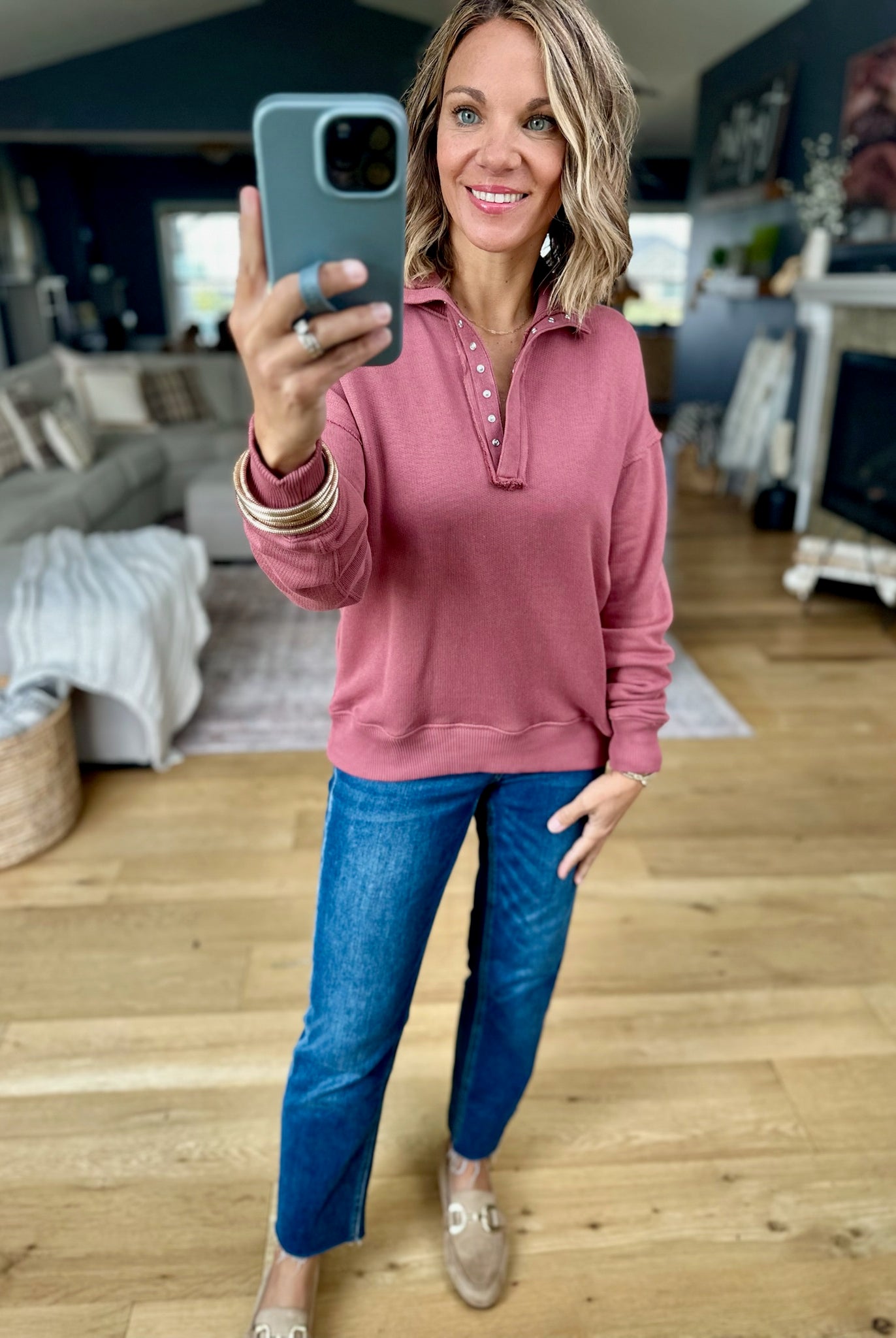 The Right Place Snap-Detail Pullover-Staccato-Anna Kaytes Boutique, Women's Fashion Boutique in Grinnell, Iowa