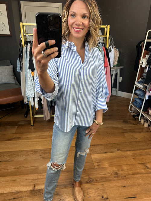 Back In Business Striped Button-Down - Blue-Jodifl H10657-2-Anna Kaytes Boutique, Women's Fashion Boutique in Grinnell, Iowa