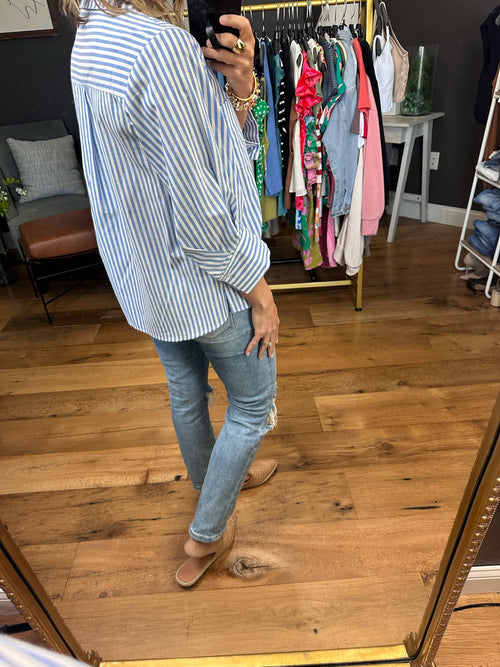 Back In Business Striped Button-Down - Blue-Jodifl H10657-2-Anna Kaytes Boutique, Women's Fashion Boutique in Grinnell, Iowa