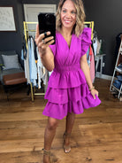 First Time Feeling Tiered Statement Sleeve Dress - Violet-Dresses-Entro-Anna Kaytes Boutique, Women's Fashion Boutique in Grinnell, Iowa