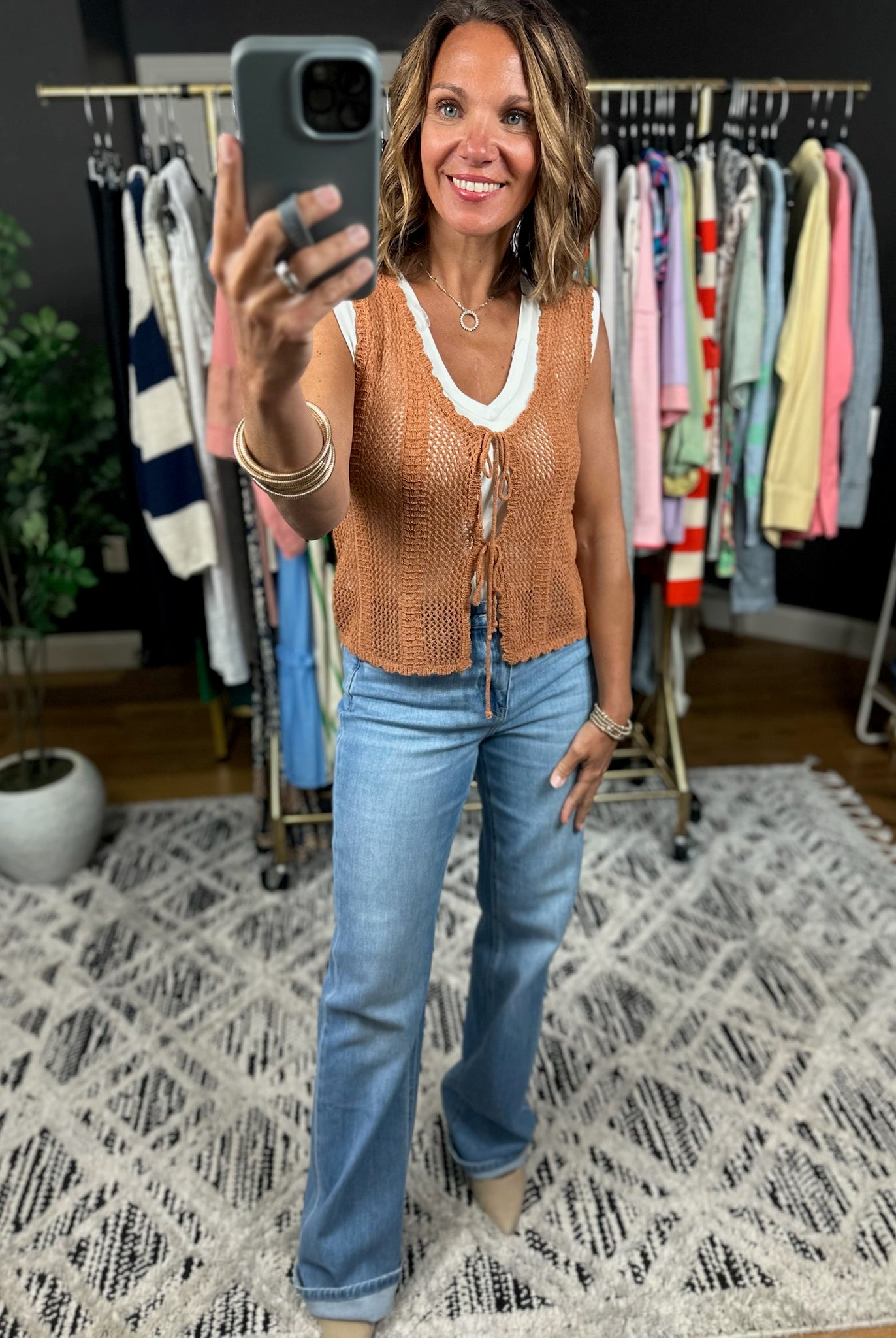 Sunset Clay Crochet-Knit Vest-Sleeveless-Be Cool-Anna Kaytes Boutique, Women's Fashion Boutique in Grinnell, Iowa