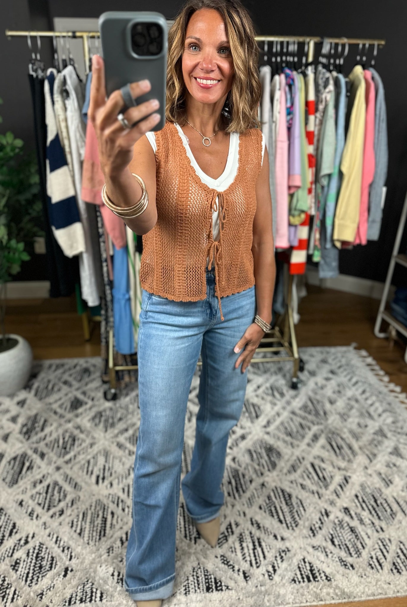 Sunset Clay Crochet-Knit Vest-Sleeveless-Be Cool-Anna Kaytes Boutique, Women's Fashion Boutique in Grinnell, Iowa