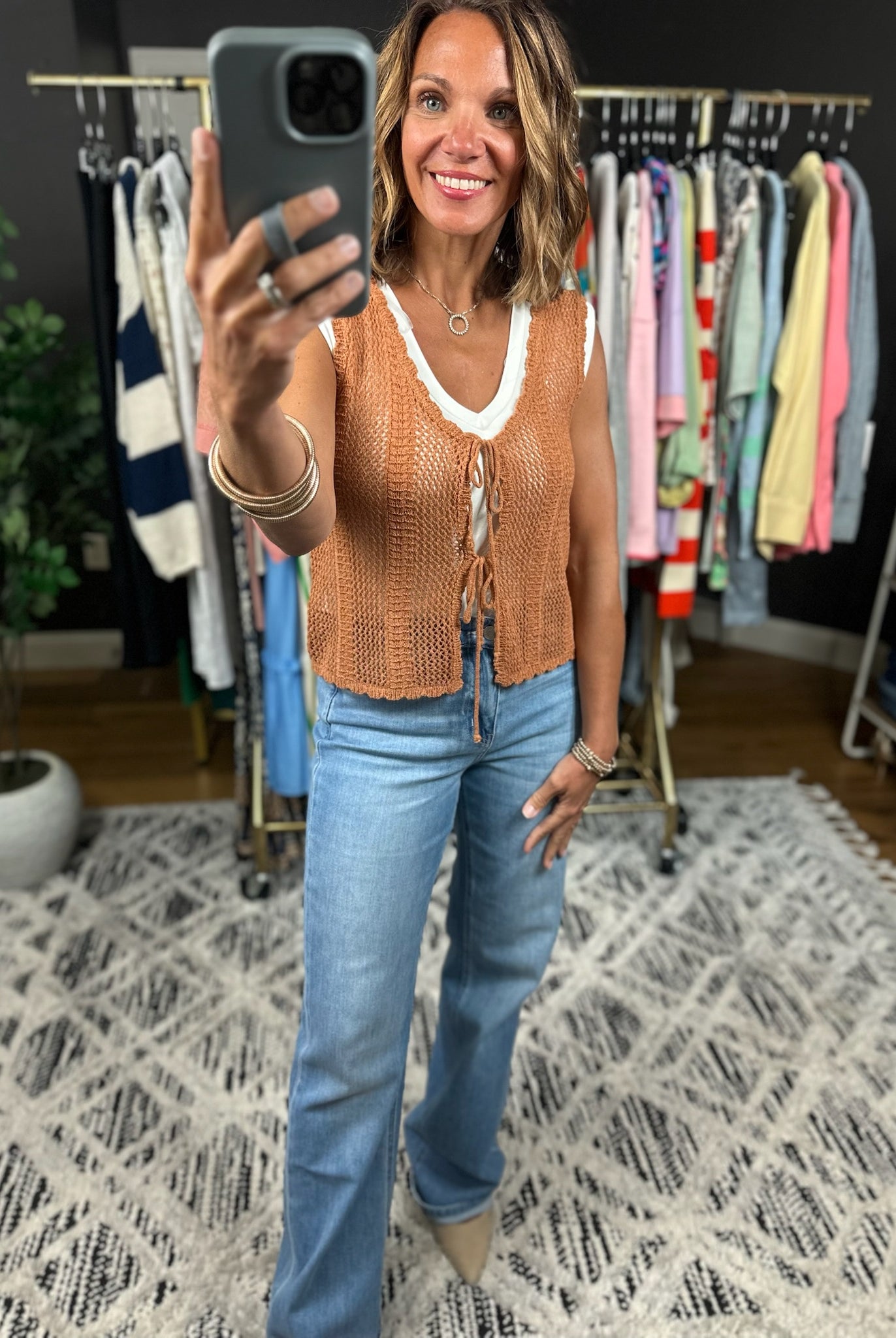 Sunset Clay Crochet-Knit Vest-Sleeveless-Be Cool-Anna Kaytes Boutique, Women's Fashion Boutique in Grinnell, Iowa