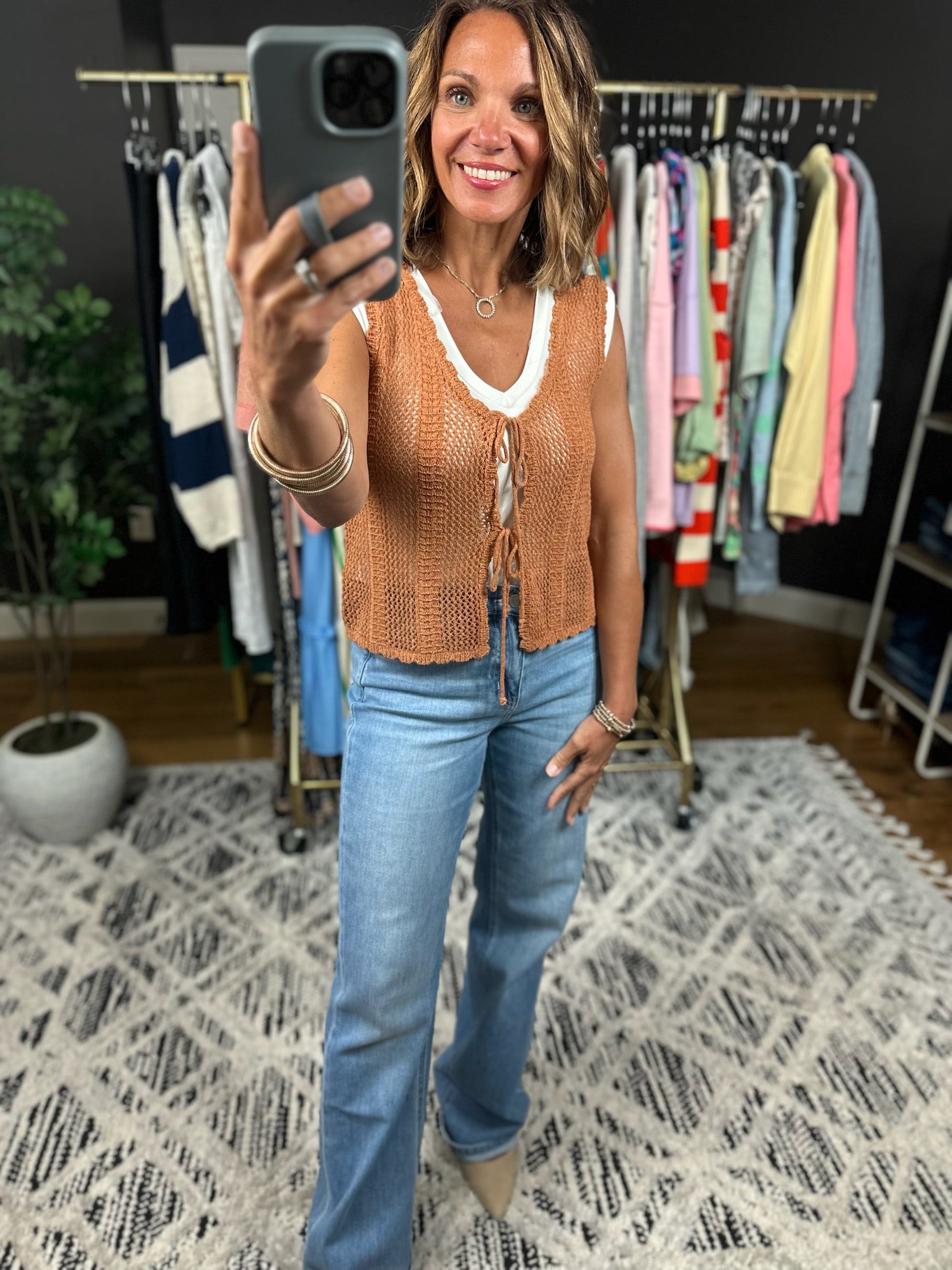 Sunset Clay Crochet-Knit Vest-Sleeveless-Be Cool-Anna Kaytes Boutique, Women's Fashion Boutique in Grinnell, Iowa