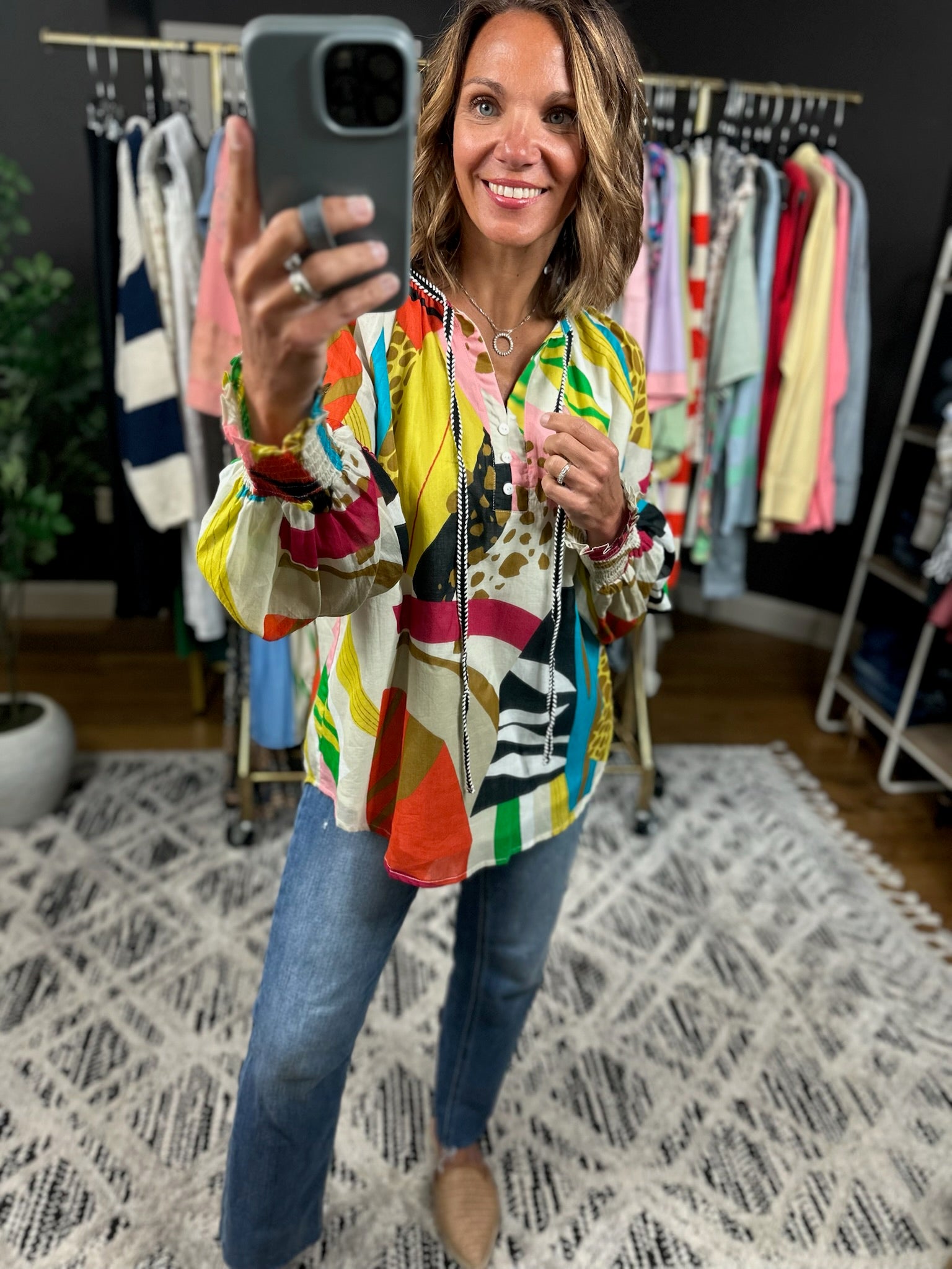 On The Edge Abstract Print Top-Long Sleeves-Fate-Anna Kaytes Boutique, Women's Fashion Boutique in Grinnell, Iowa