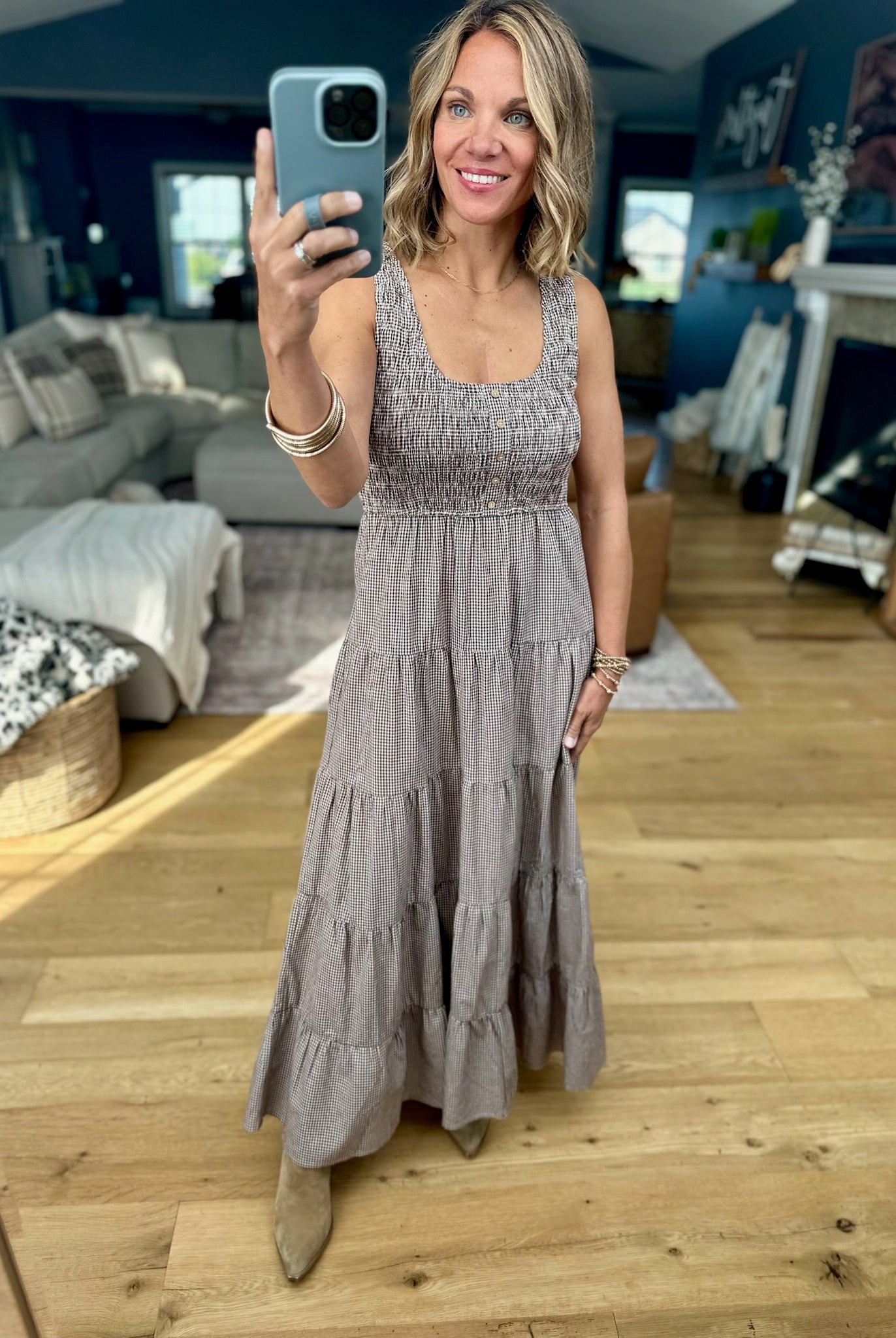 Call It Country Micro-Plaid Maxi Dress-Wishlist-Anna Kaytes Boutique, Women's Fashion Boutique in Grinnell, Iowa