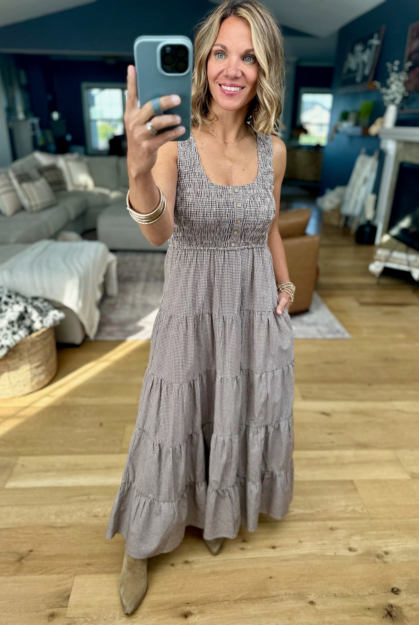 Call It Country Micro-Plaid Maxi Dress-Wishlist-Anna Kaytes Boutique, Women's Fashion Boutique in Grinnell, Iowa