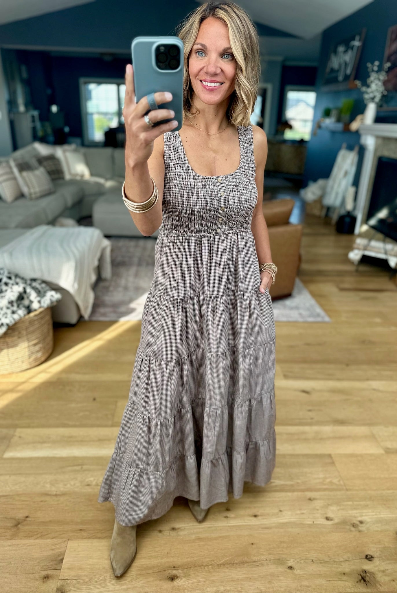 Call It Country Micro-Plaid Maxi Dress-Wishlist-Anna Kaytes Boutique, Women's Fashion Boutique in Grinnell, Iowa