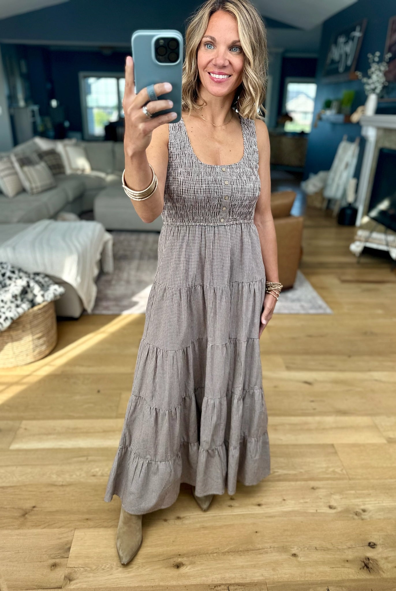 Call It Country Micro-Plaid Maxi Dress-Wishlist-Anna Kaytes Boutique, Women's Fashion Boutique in Grinnell, Iowa