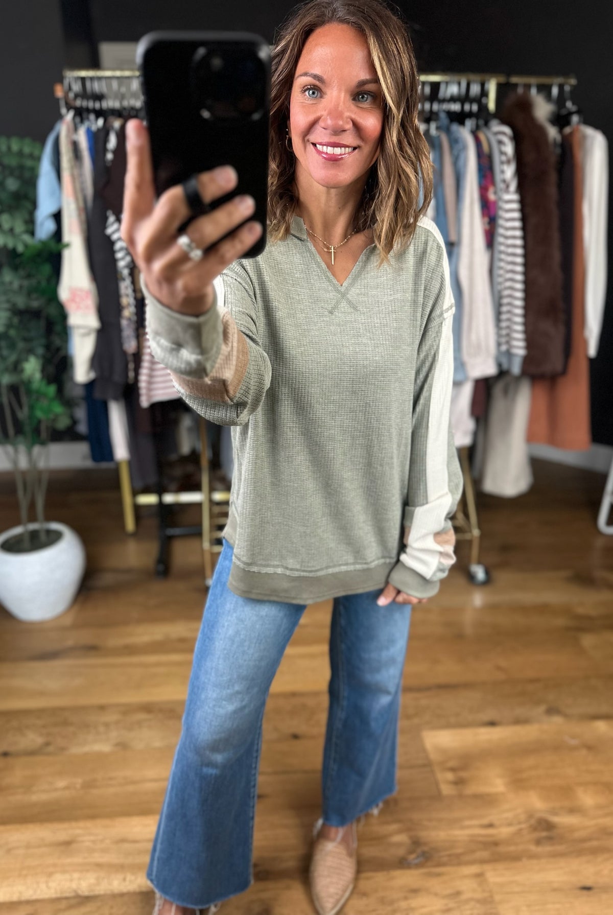 Catching Feelings V-Neck Waffle Top-Long Sleeves-Very J-Anna Kaytes Boutique, Women's Fashion Boutique in Grinnell, Iowa